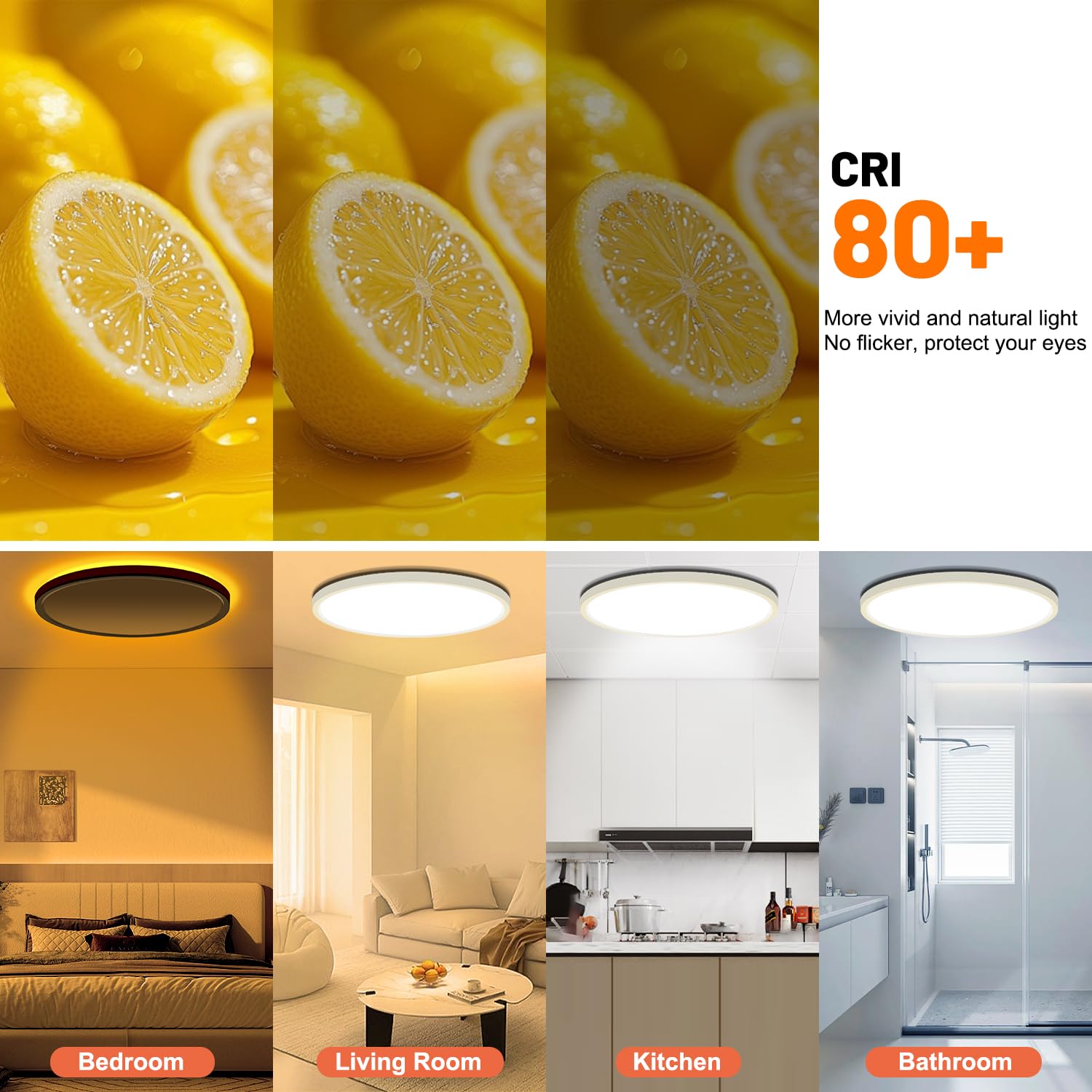 Plafonnier LED 24W Round,1800K Veilleuse réglable,3000K/4000K/6500K Lampe Plafond Blanc,IP44 Etanche plafonnier spot pour Chambre,Couloir, Garage, Cuisine, Balcon, salon,salle de bain,Ø29CM