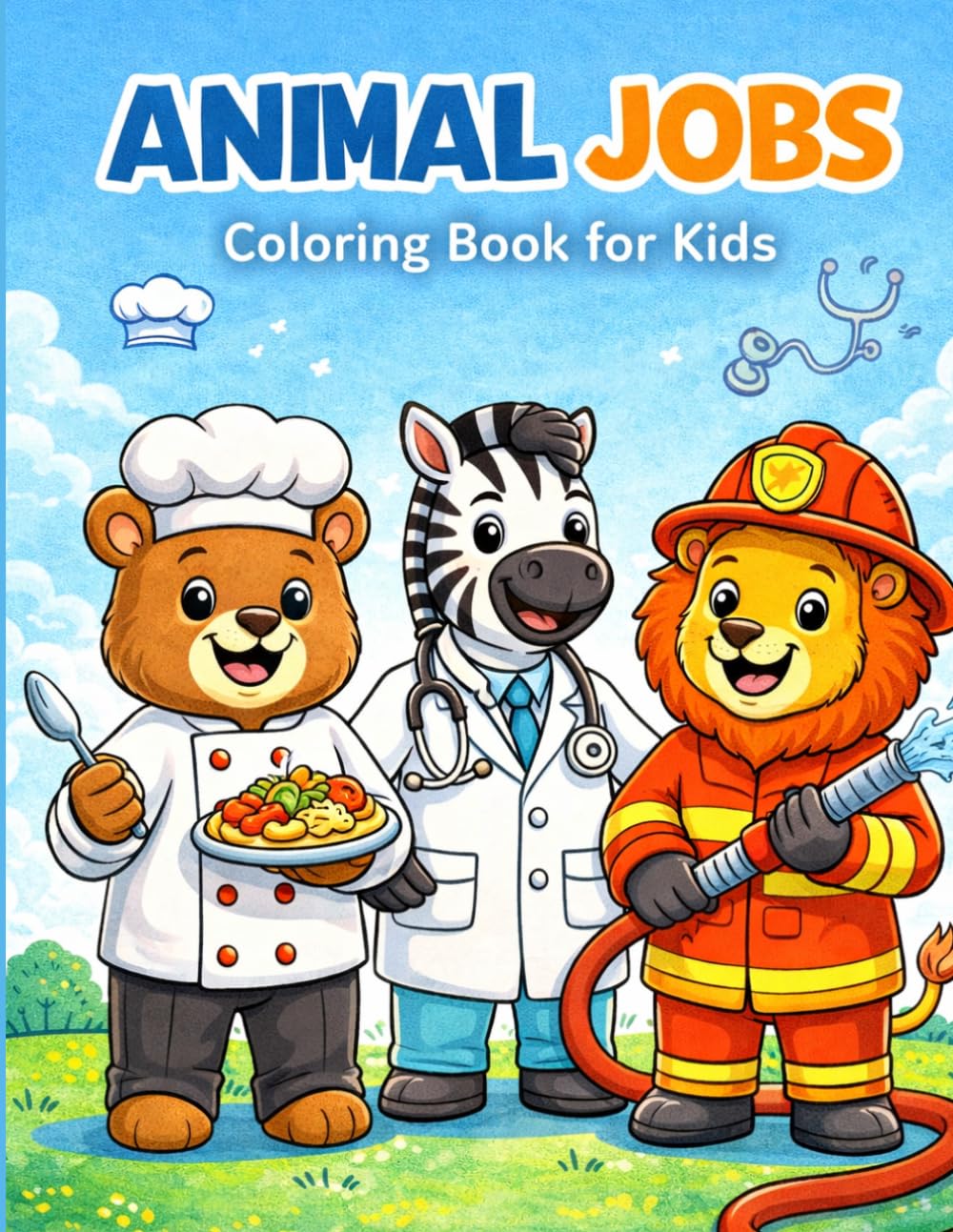 Animal Jobs Coloring Book for Kids: Cute Safari Animals as Doctors, Chefs, Firefighters, Police Officers, and More
