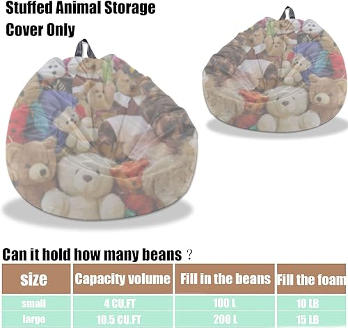 Miniatura 2 de Funda para puf de almacenamiento de animales de peluche (sin relleno), lavable, ultra suave, para organizar juguetes de peluche o textiles, puf para