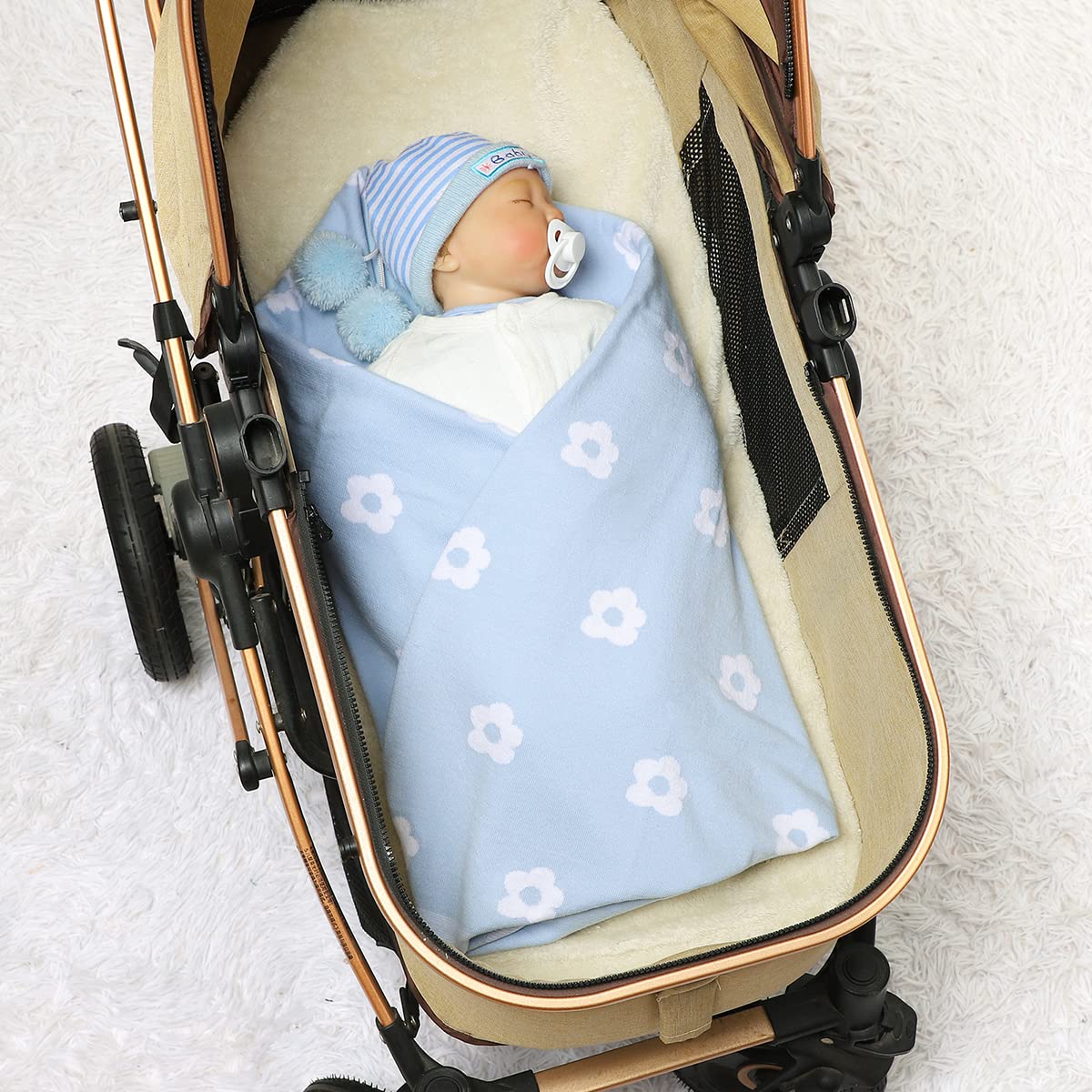 DovFanny Baby Blanket Cotton Soft Knitting Blanket for Boy and girl Infant Toddler Crib Cot Stroller 90 x 70cm Light Blue - Image 3