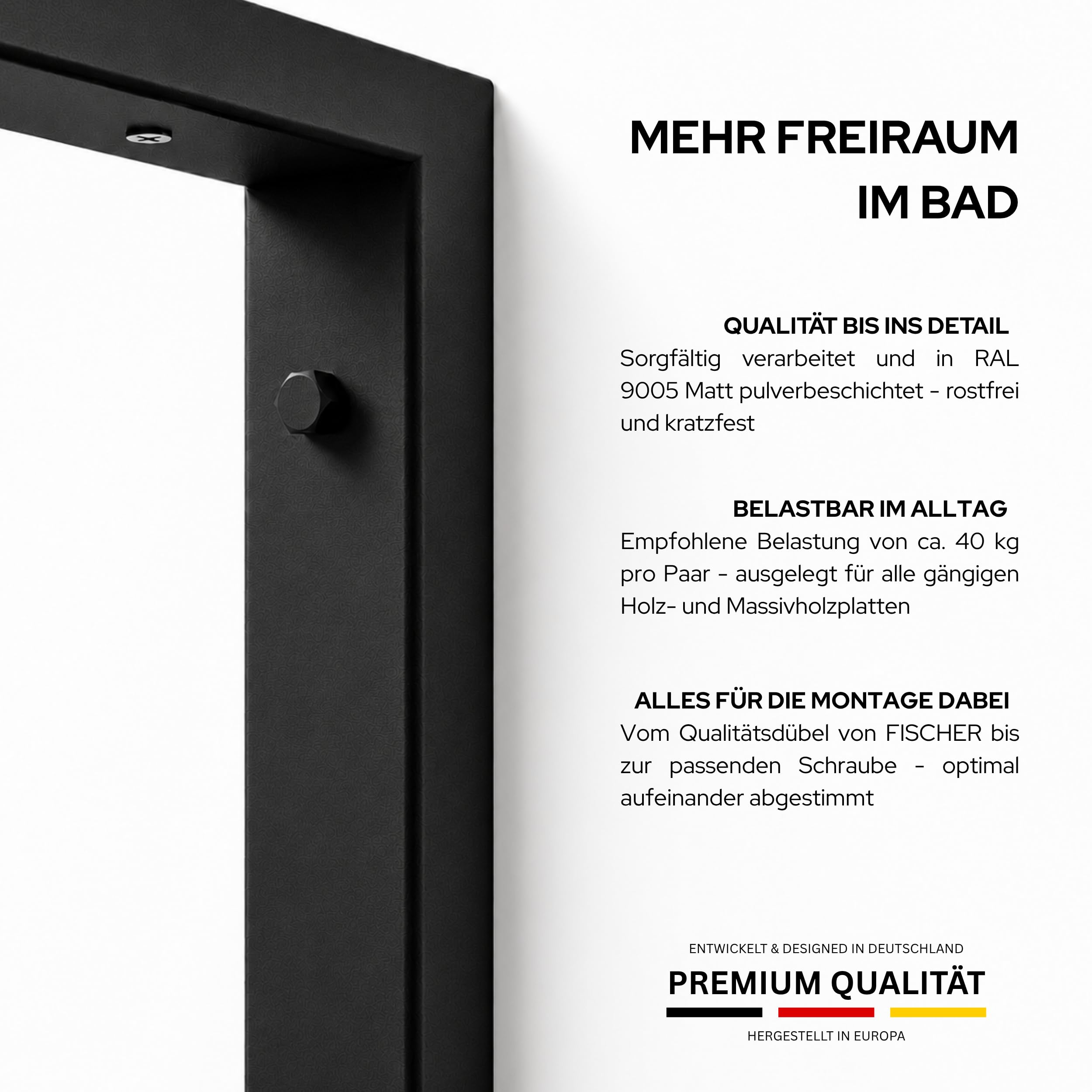 HEVVA 2er-Set Doppelwaschtischhalterung - LAHN - 2 Ebenen (30 cm, Schwarz) | Waschtischhalterung, Waschtischbefestigung, Halterung Waschtischplatte, Wandkonsole für Aufsatzwaschbecken, Waschtischkonsole