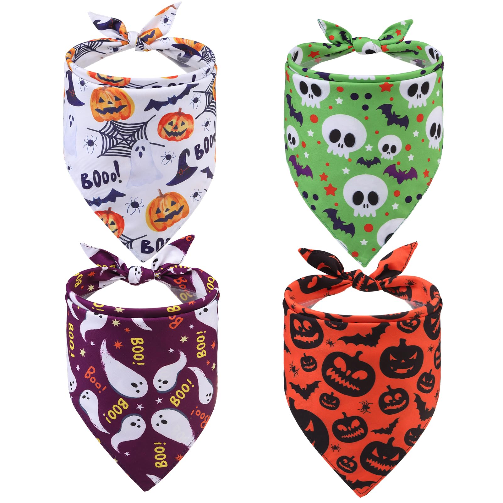 EXPAWLORER Halloween Dog Bandanas - 4 Pack Reversible Holiday Dog Bandanas Costume Boy and Girl, Soft Triangle Scarfs Bibs, Festival Pet Bandanas
