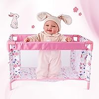 Vista 3 de Cuna para Muñecas Bebé Reborn, Cama de Muñeca para Bebés de 18 Pulgadas, Cuna de Juguete Extraíble para Corralito de Muñecas de Bebé, Accesorios