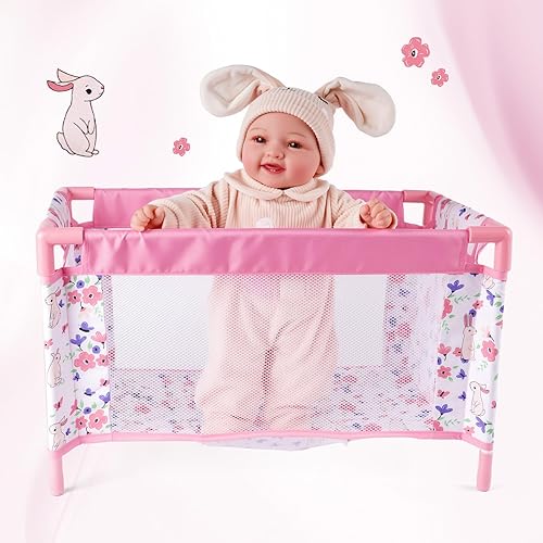 Miniatura 3 de Cuna para Muñecas Bebé Reborn, Cama de Muñeca para Bebés de 18 Pulgadas, Cuna de Juguete Extraíble para Corralito de Muñecas de Bebé, Accesorios