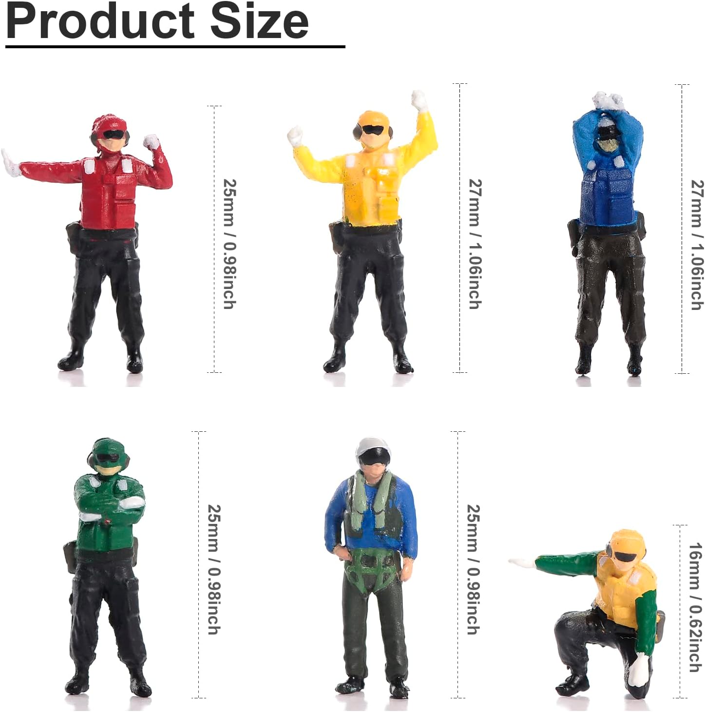 6pcs 1:72 Military Figures,Chinese Aircraft Carrier Ground Crew Set,Aircraft Display Model Kit Colorful Clothing Finished Version Soldier Model for Fighter Aircraft Miniature Scene