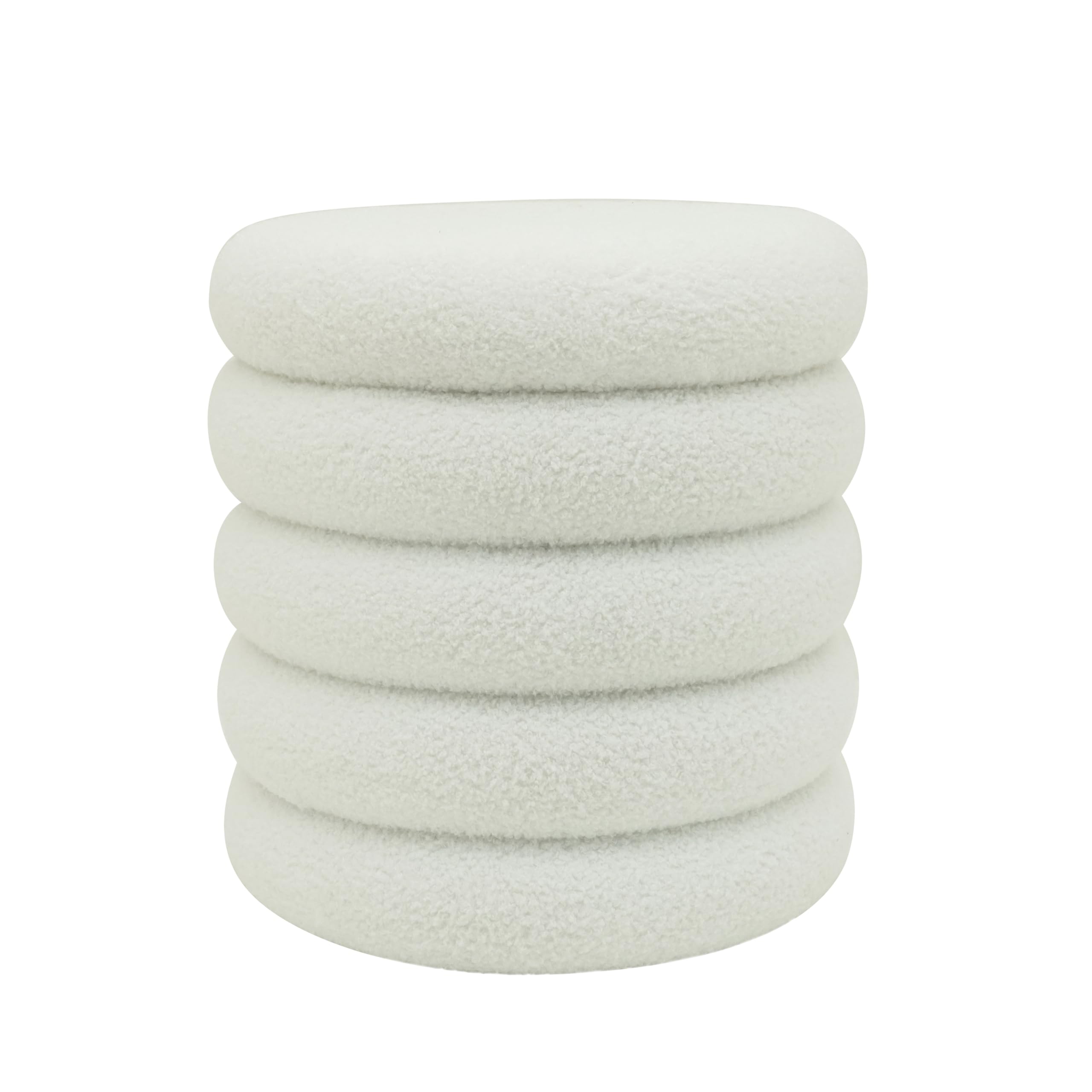 La Maison Ribbed Bouclé Storage Ottoman Stool – Soft Textured Footstool with Hidden Storage, Modern Upholstered Seat, for Living Room, Bedroom & Dressing Area (White)