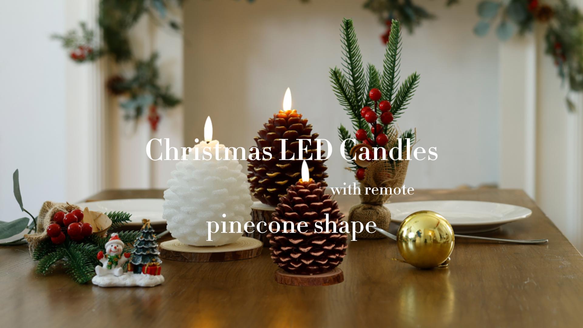 Image of Christmas Flameless Pinecone Candles with Remote, Real Wax Pine Cone Candle