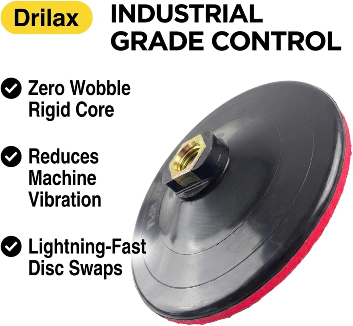 Drilax 5 Inch Hook and Loop Backing Pad | Rigid, Low-Profile Design with Wrench Mounts | 5/8"-11 Thread for Flat Surface Grinding, Sanding & Polishing | Fits Dewalt & Other Tools