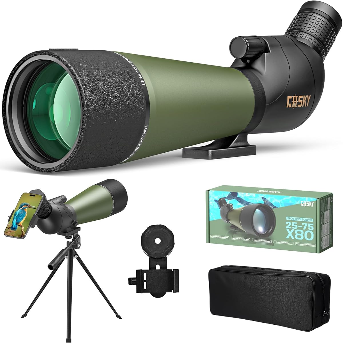 Gosky Flagship 25-75x80 Spotting Scope - Spotting Scopes with Tripod, Carrying Bag and Quick Phone Holder BAK4 Waterproof Spotter Scope for Bird Watching Target Shooting,Upgraded Version