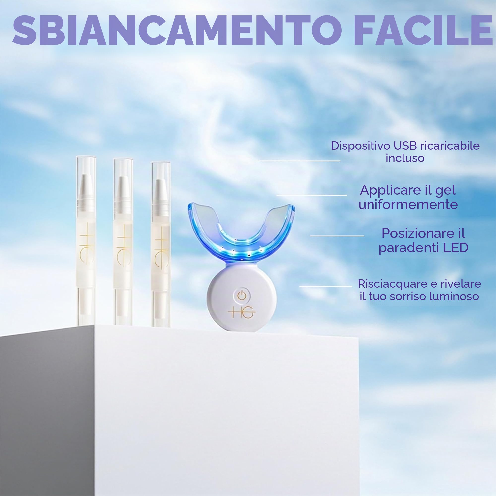 Set Sbiancante per Denti per la Casa: Sicuro per lo Smalto, Rimuove le Macchie di Caffè e Tè, Sorriso Bianco Brillante in Pochi Minuti, Compatto e Facile da Usare