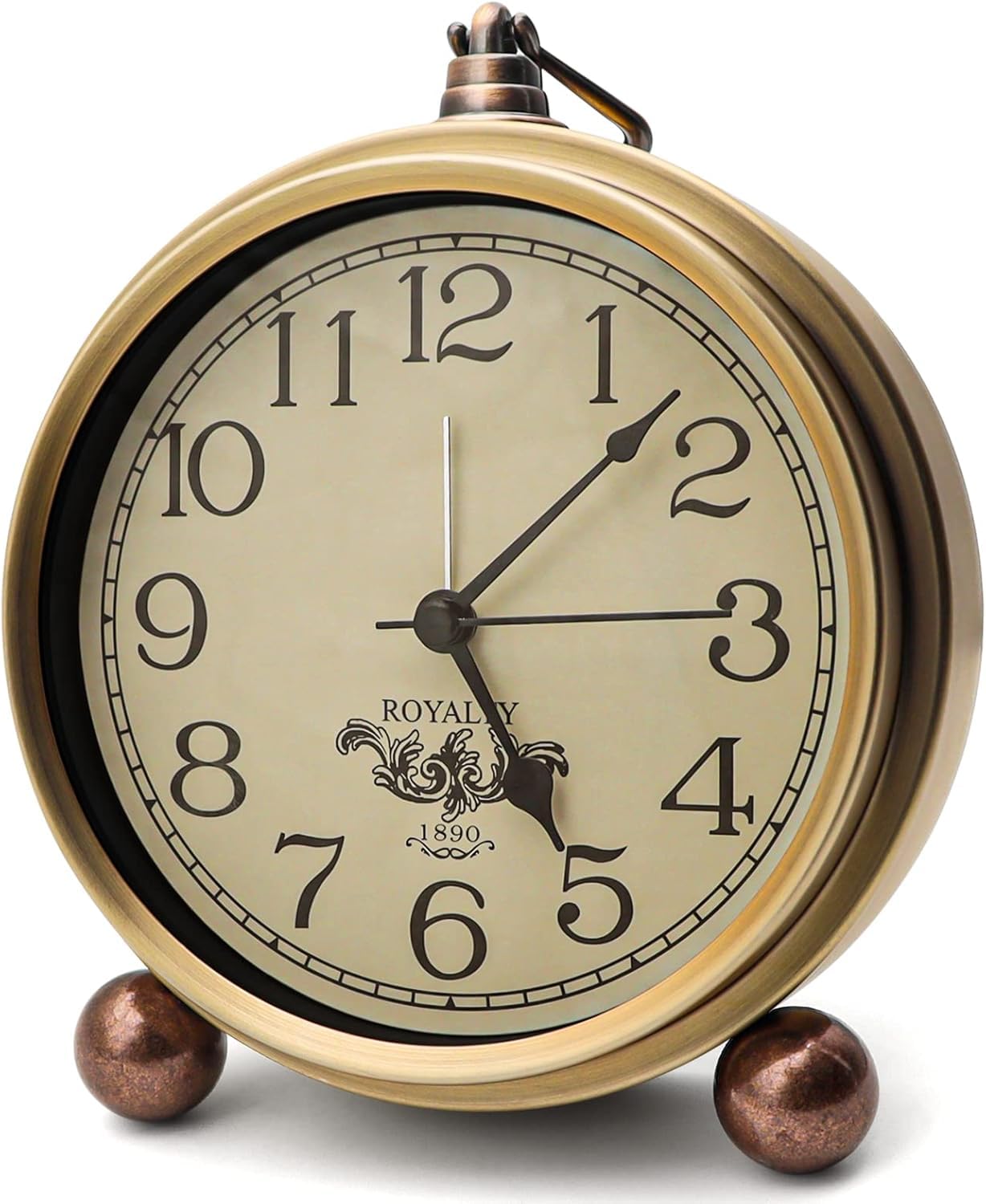 Plmmperation Retro Vintage Metal Golden Table Clock, Battery Operated Silent Quartz Movement HD Glass Desk Clock for Bedroom Living Room Indoor Decoration Kids… (Arabic2)