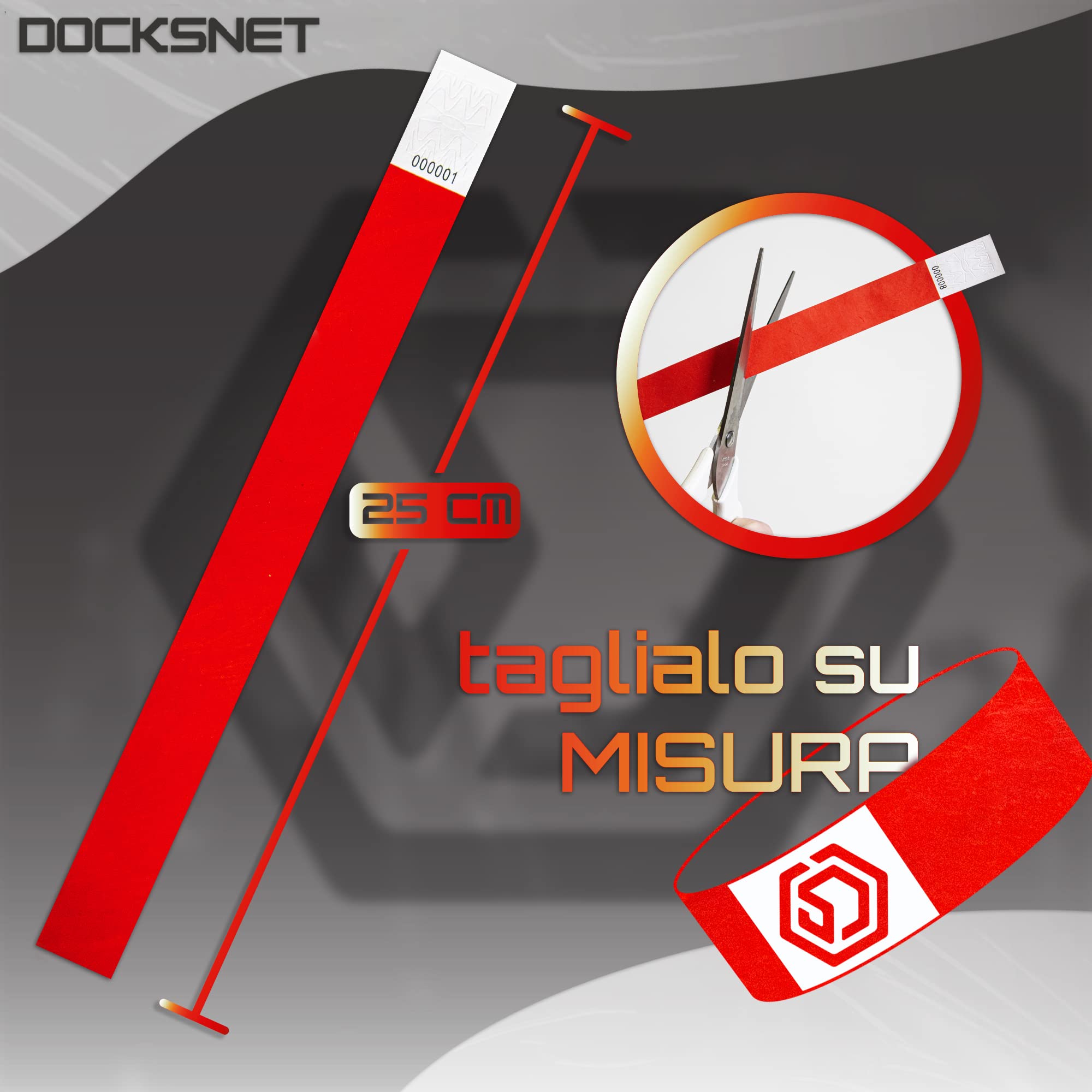 Braccialetti Carta Eventi Numerati 100 Pezzi Rosso - Impermeabili Identificativi per Discoteche Festival Piscine