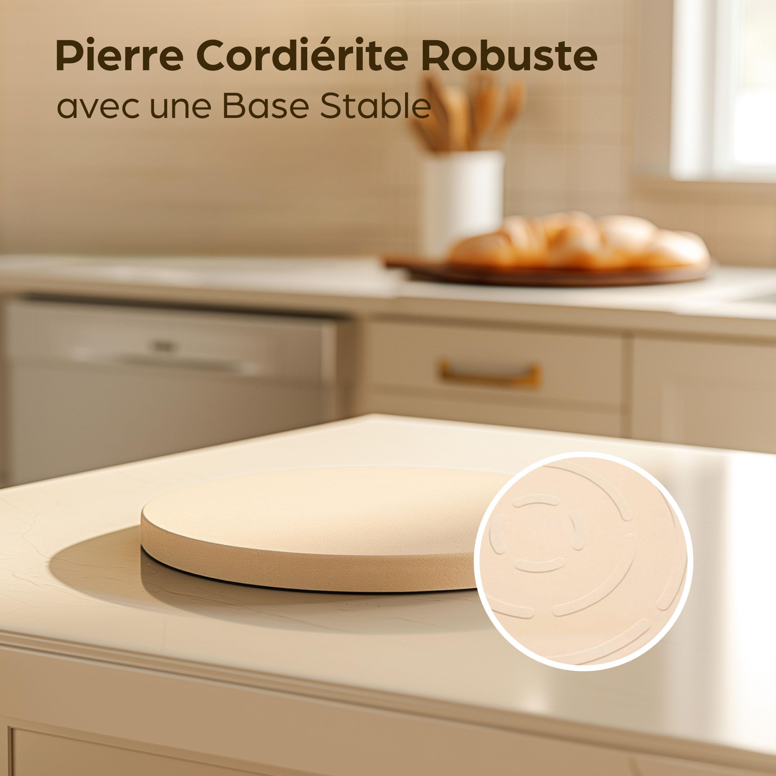 Praknu Pierre a Pizza pour Four - Avec Pelle à Pizza en Bois - Pierre Pizza Ronde en Cordiérite à Four et Barbecue - Pour Pizzas Croustillantes