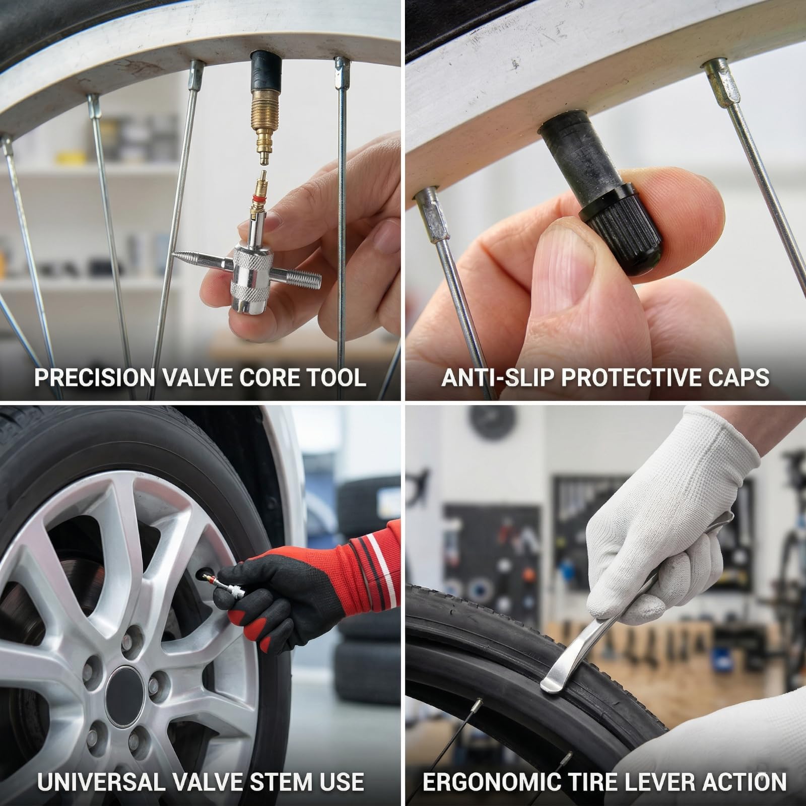 Set Combinato da 30 Pezzi di Leve Smontagomme Strumenti per il Montaggio di Pneumatici per Moto, Biciclette e Scooter Leve Smontagomme (a Cucchiaio) con Leve Portatili e 9 Protezioni per Cerchi