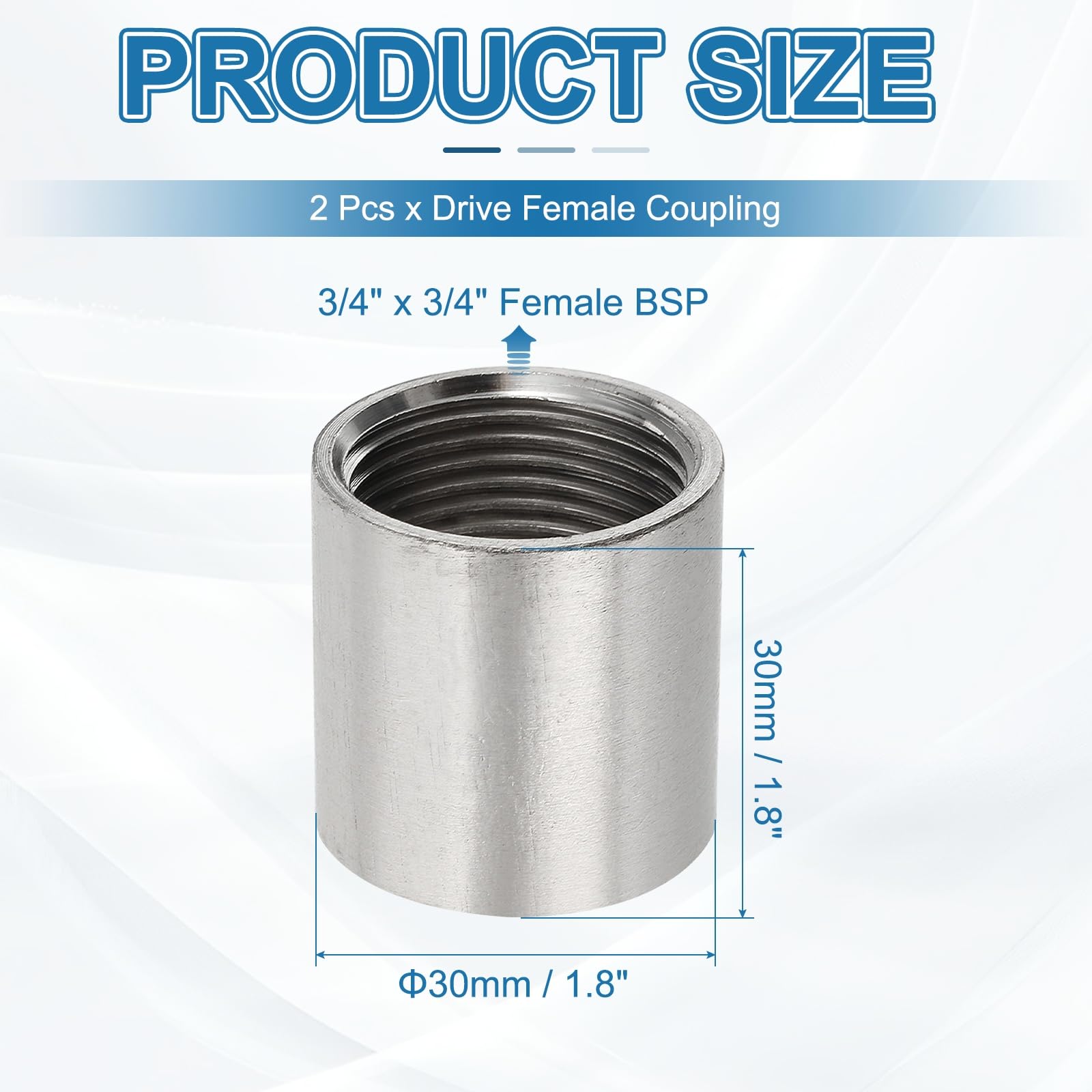 PATIKIL Złączka do rur ze stali nierdzewnej 304, 2 szt., 3/10.2 cm x 3/10.2 cm żeńskie gwint BSP złącza proste złączki adapter odlewana złączka rurowa do akcesoriów pompowych, srebrne