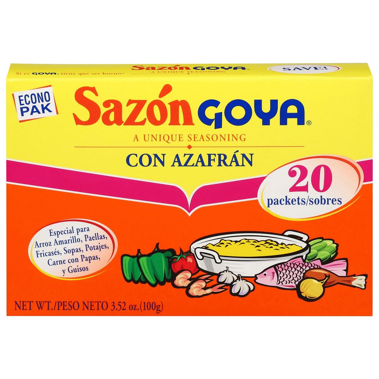 Goya, Sazon Azafran Saffron Seasoning, 20 Count
