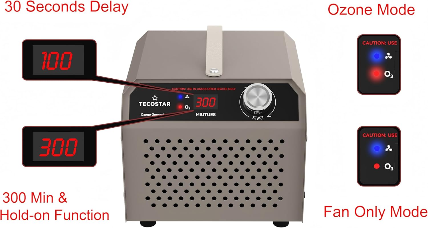 Ozone Generator 30,000mg/h Industrial & Home Use Air Purifier – O3 Air Ionizer High Capacity for 2,000 Sq Ft, Smoke Odor Removal, Odor Eliminator, Pet, Car, Room, Basement Deodorizer
