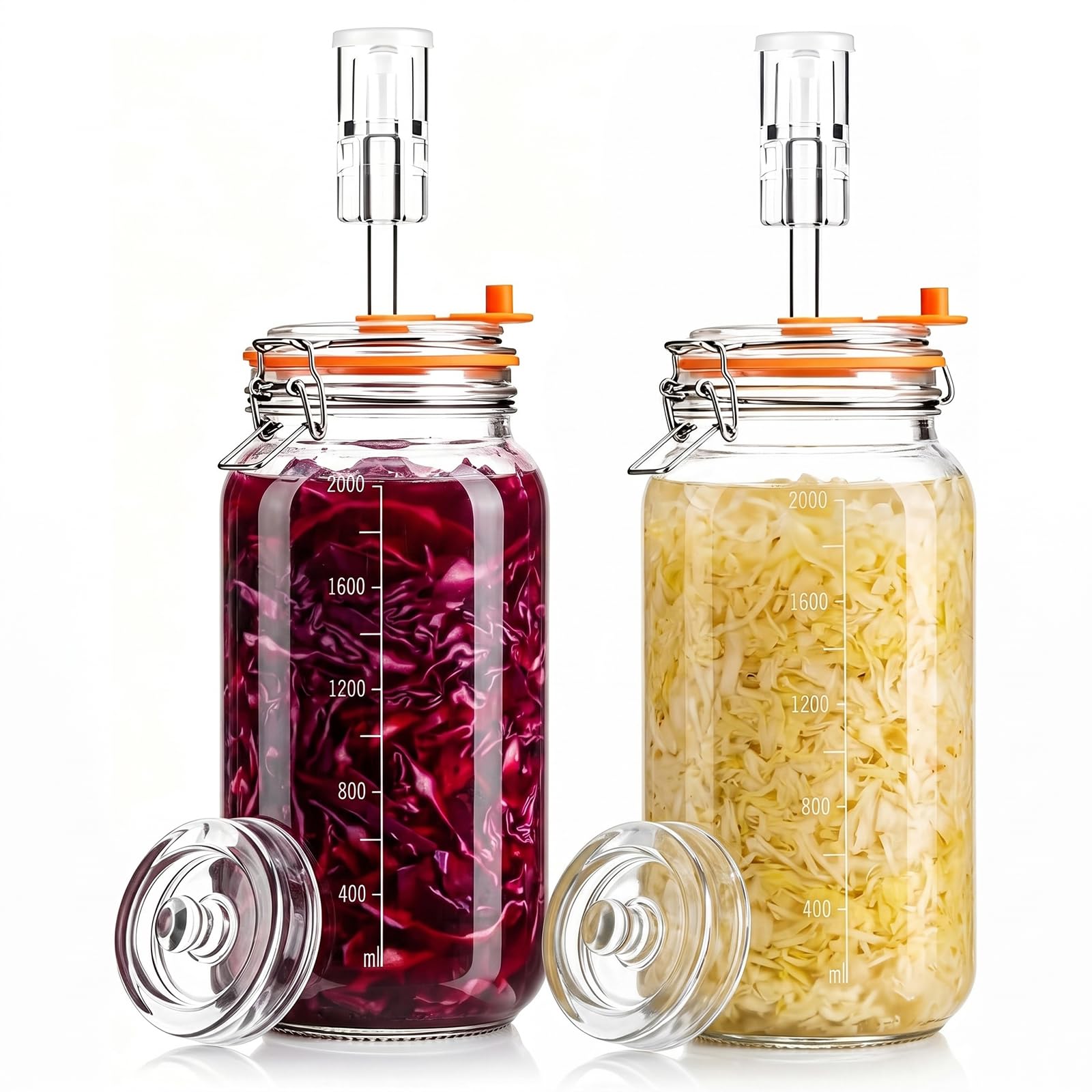 Barattoli per fermentazione da 2 l, 2 pezzi, con fermentazione e peso, contenitore per kimchi, per crauti, kimchi, salsa calda, met, kombucha e sottaceti, con coperchio