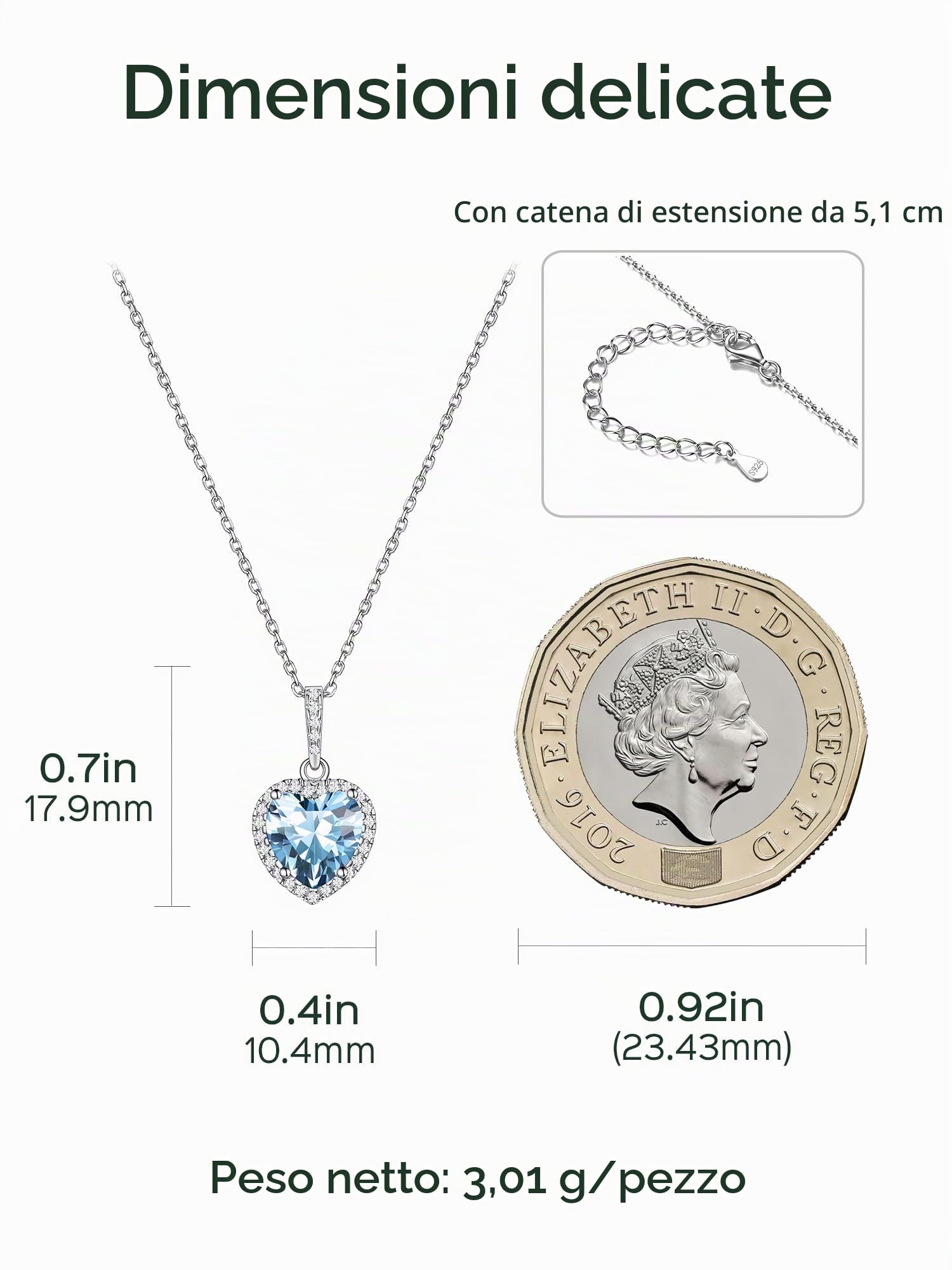ChicSilver Collana Pendente Donna Cindolo Cuore Piccolo in Argento Sterling 925 con Zirconi Brillanti Pietra Nascita 12 Mese Mesi Catenina Catena Regolabile Gioiello alla moda - Regalo Perfetto