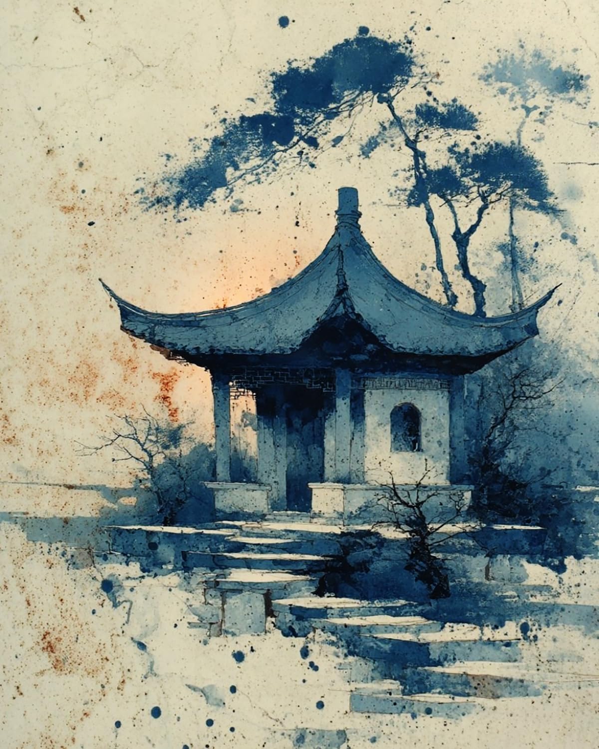 LIUBAISHI Paint by Numbers for Adults – Large 16x20 Canvas | Wall Art Decor for Bedroom, Stress Relief Painting Kit, Hobby Set with Brushes and Paints-Ancient Pavilion Pine Shadows