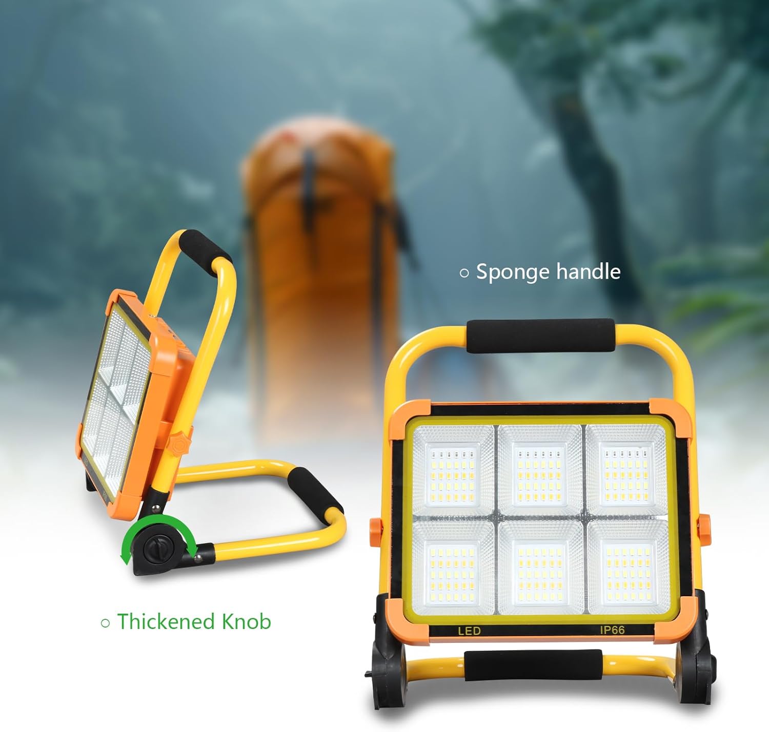 Solar Led Work Light Rechargeable with Stand, Type C and Solar Charging, Porable Flood Light IP66 Weatherproof with Li Battery, 4 Lighting Modes Camping Shop Light
