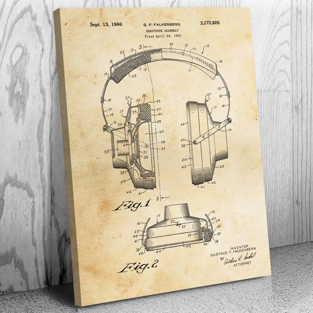 Headphones Canvas Print, DJ Gift, Recording Studio Art, Audiophile Gift, Headphones Decor, Music Lover Gift Vintage Paper (11 inch x 14 inch)