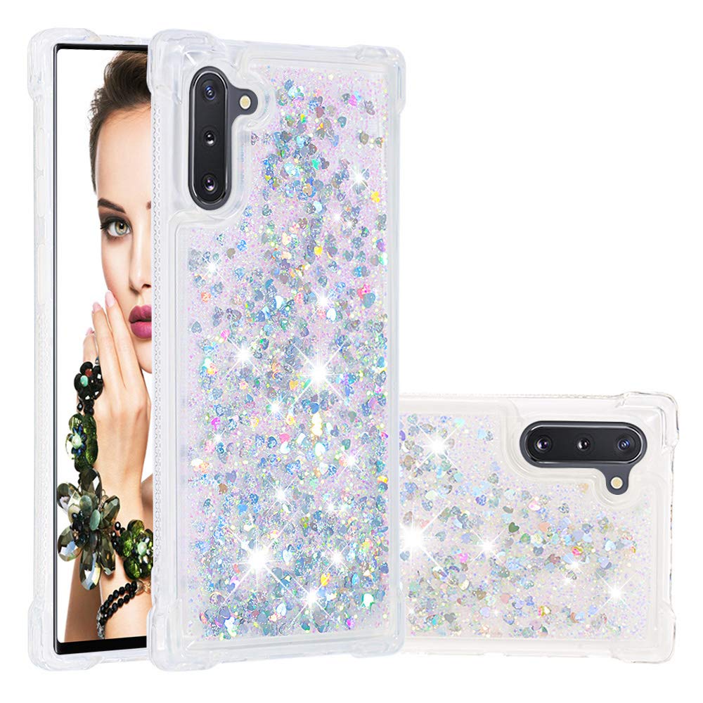 LEMAXELERS Galaxy Note 10 Phone Case, Bling Sparkle Floating Liquid Soft TPU Bumper Shockproof Fashion Girly Women Girls Clear Case for Samsung Galaxy