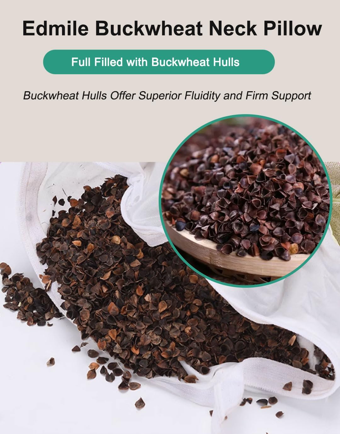 Breathable Buckwheat Cervical Neck Support Pillow, Triangle Pillows for Neck Pain Relief, Adjustable Height Cool Sleep Cylinder Bolster Pillow, Removable Washable, Green 15 X 5 Inches - Image 4