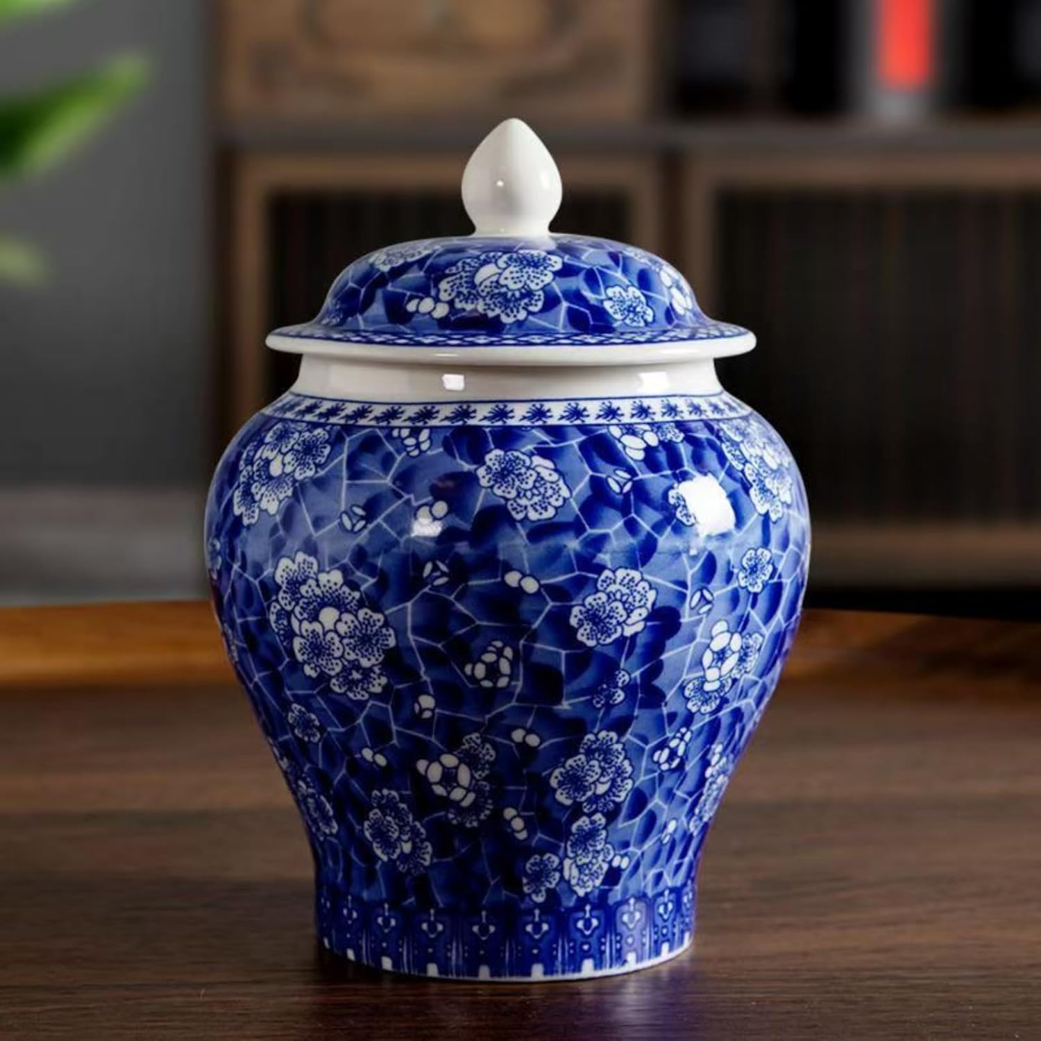 Blue and White Porcelain Tea Canister, 350ml 11.9oz, Antique-style Ceramics Tea Ceremony Accessories Storage Jar