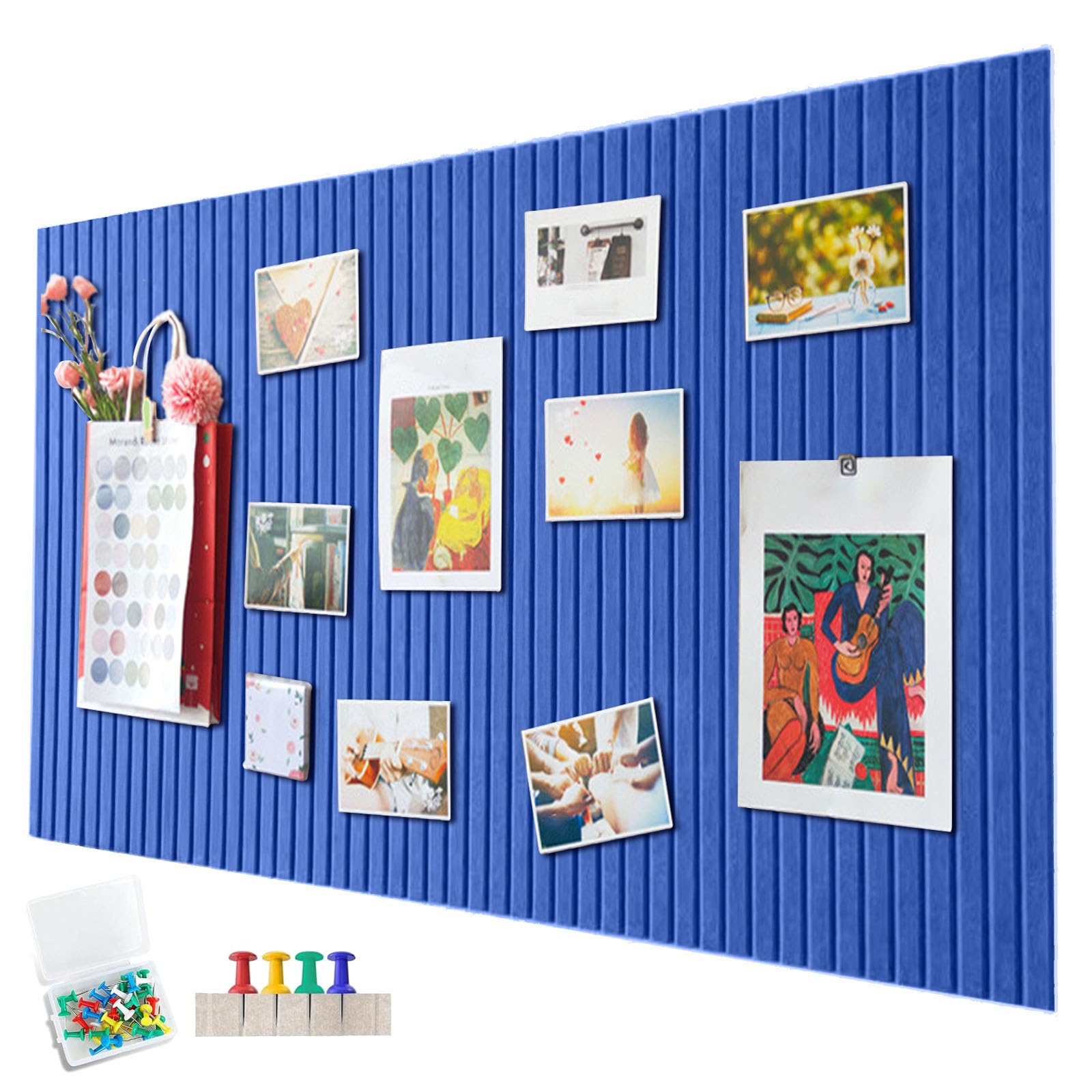 Penbinmall 60 x 40 cm large cork board, large pin board, decorative cork wall made of felt, 0.9 cm thick, foldable photo board with self-adhesive tape, felt self-adhesive vision board, push pins felt — image 1