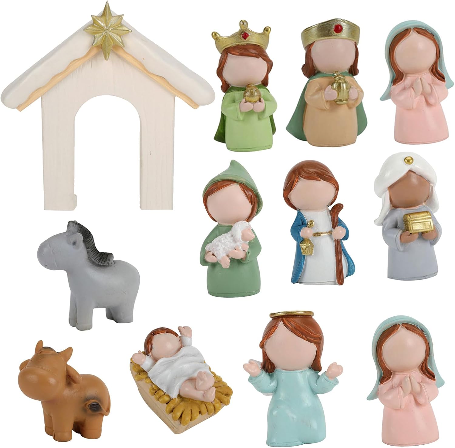 Rulbelok Christmas Nativity Figurines Resin Stable Scene Holy Family Collectable Decors Table Figure Ornament Scene Sculptures