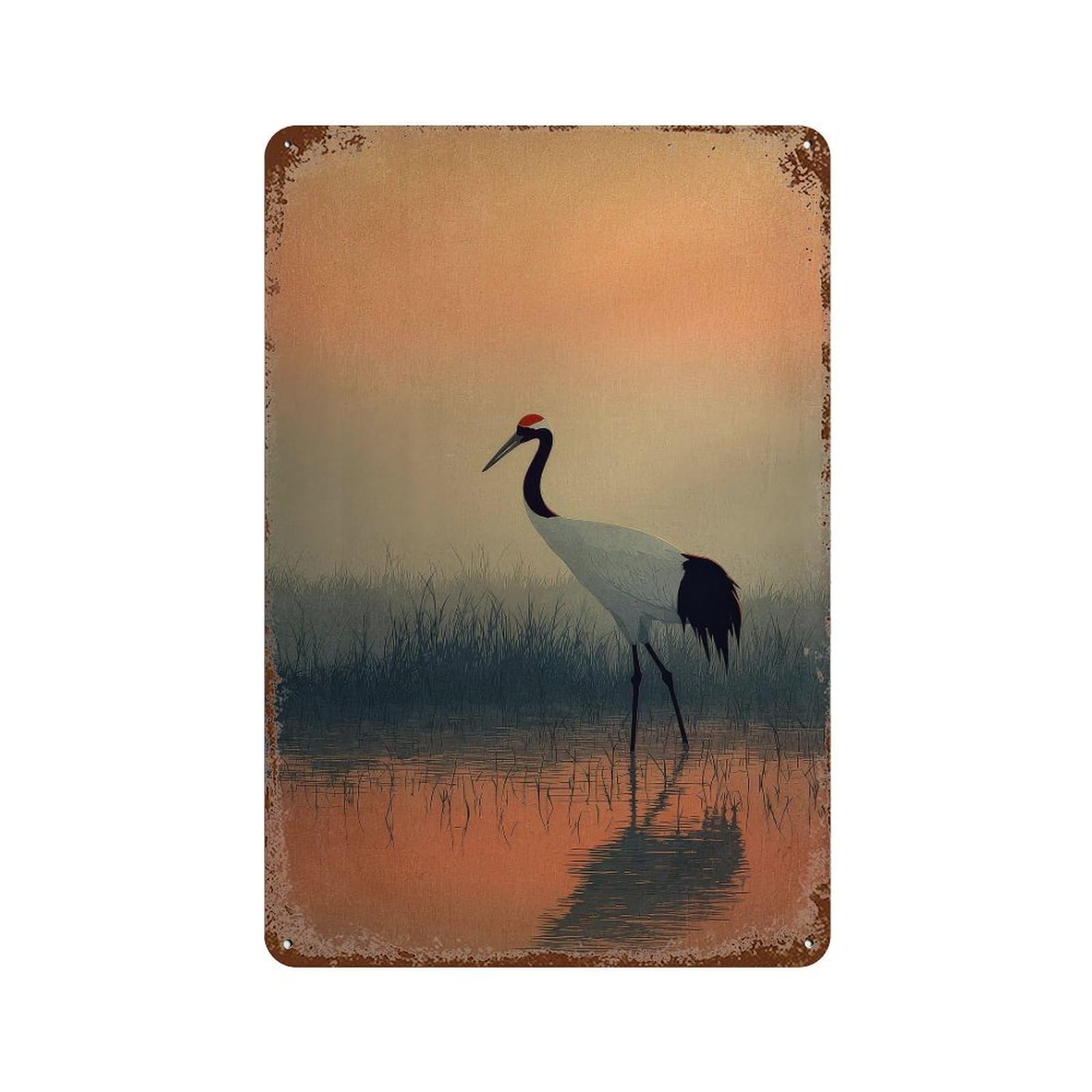 xiaoxiaoshen Crane Bird. Minimalist Japanese Serene Nature Wall Decor Art Metal Tin Poster Modern Home Decor Art Home Bar Shop Decorations Vintage Sign 30x20cm