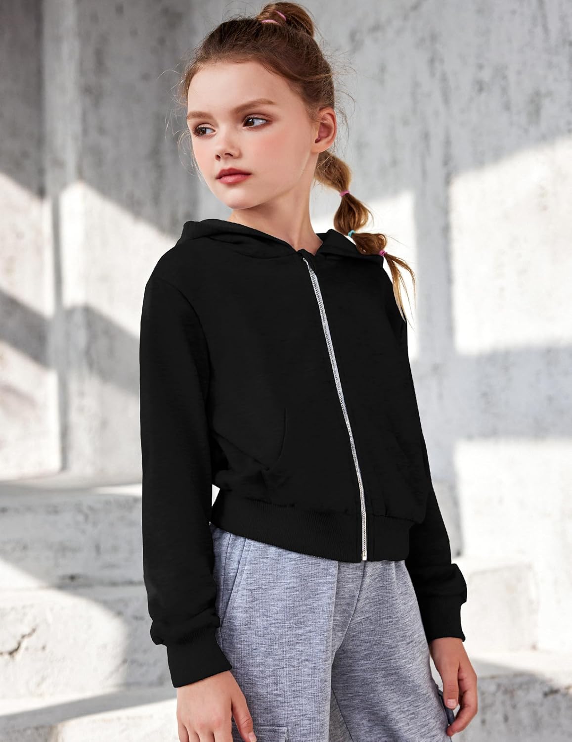 Arshiner Girls Zip Up Hoodies Cropped Full-Zip Hoodie Kids Casual Sweatshirt Spring Fall Jackets with Pockets - Image 5