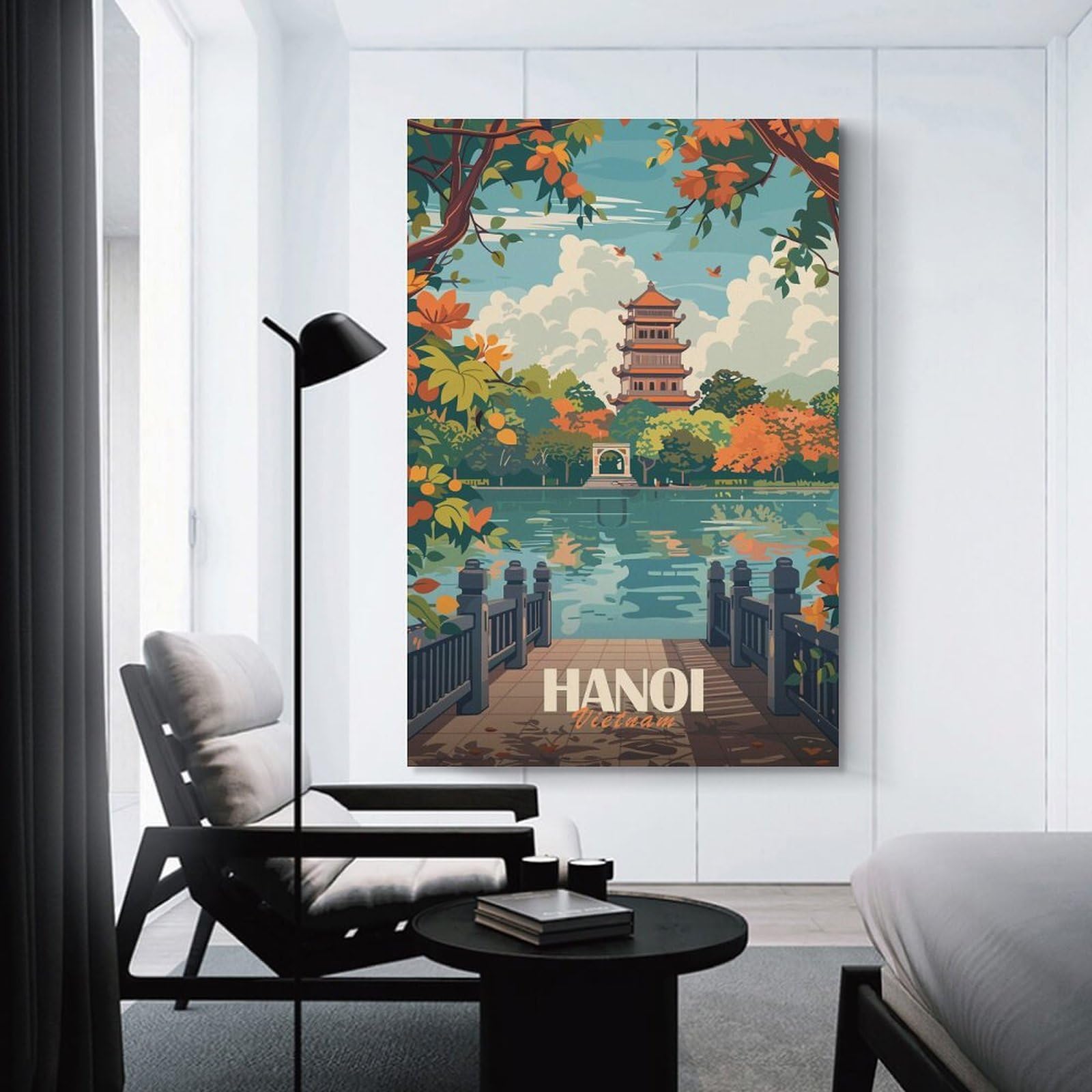 Junmoney Room Decor Wall Art Hanoi Vietnam Travel, 16x24inch(40x60cm), for Home Lounge, Bedroom Or Reading Nook, Eye Catching Artwork for Blank Walls