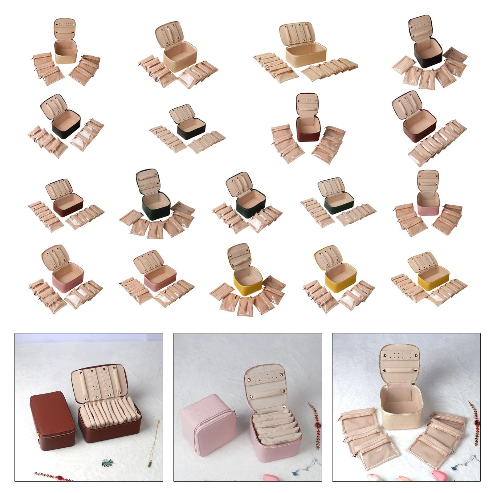 Misright Portable Leather Jewelry Chest With Clear Zippered Pocket Accessories Organiser Box Fashionable Accessories Storage Case