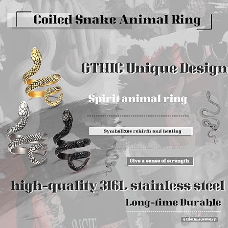 Anello Serpente Aperto RoseJeopal: Gotico, Regolabile, Con Zirconi Rosa E Cristalli Neri – Gioiello Halloween - 3