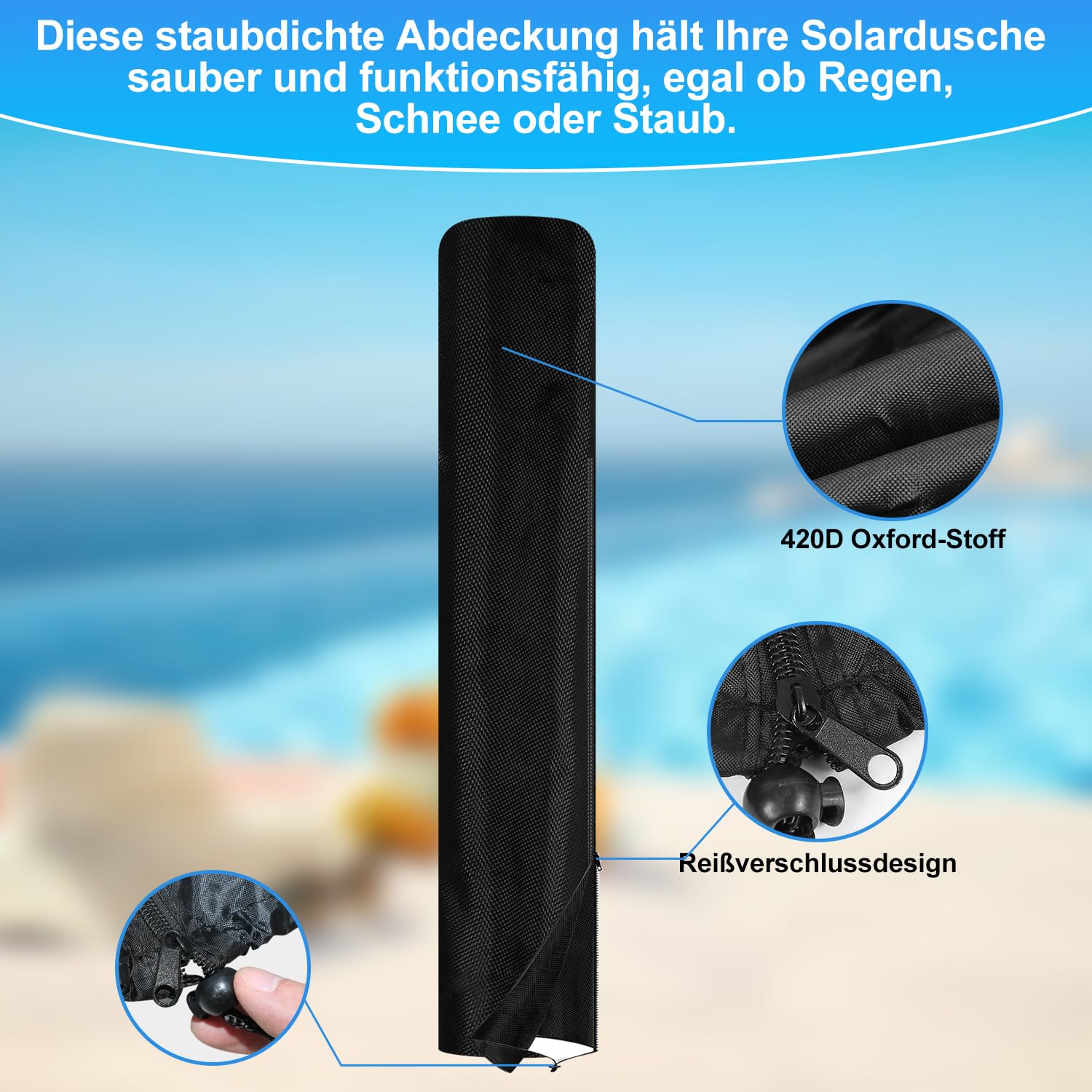 Solardusche 40 Liter Solar Gartendusche Inkl Schutzhaube und handbrause, schwenkbarer Duschkopf um 180°, integrierte Fußdusche, max. 60°C Sommerdusche für ein erfrischendes Duscherlebnis