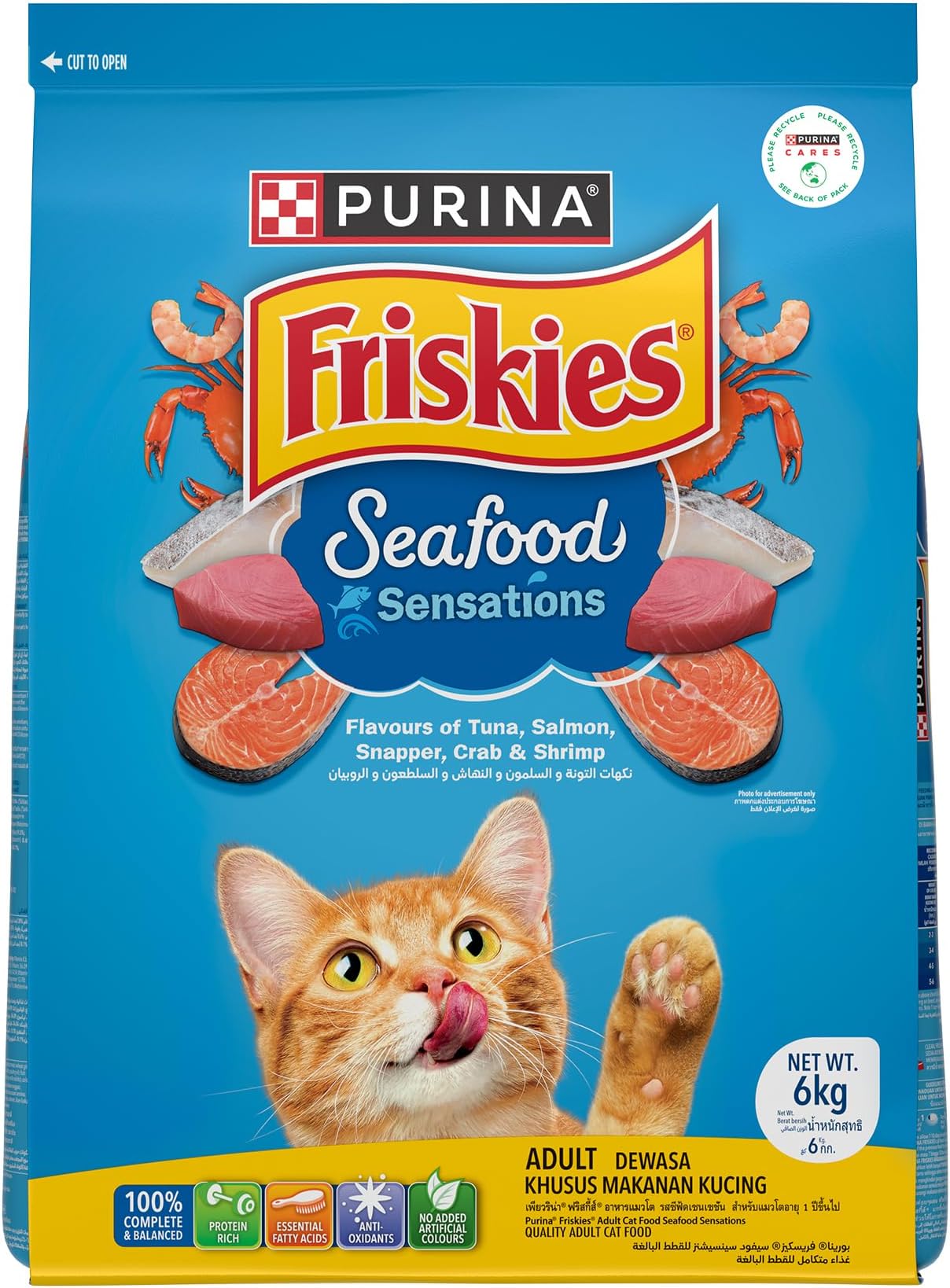 Friskies Seafood Sensations Adult Dry Cat Food, 6kg, Contains Tuna, Salmon, Snapper, Crab & Shrimp Flavours