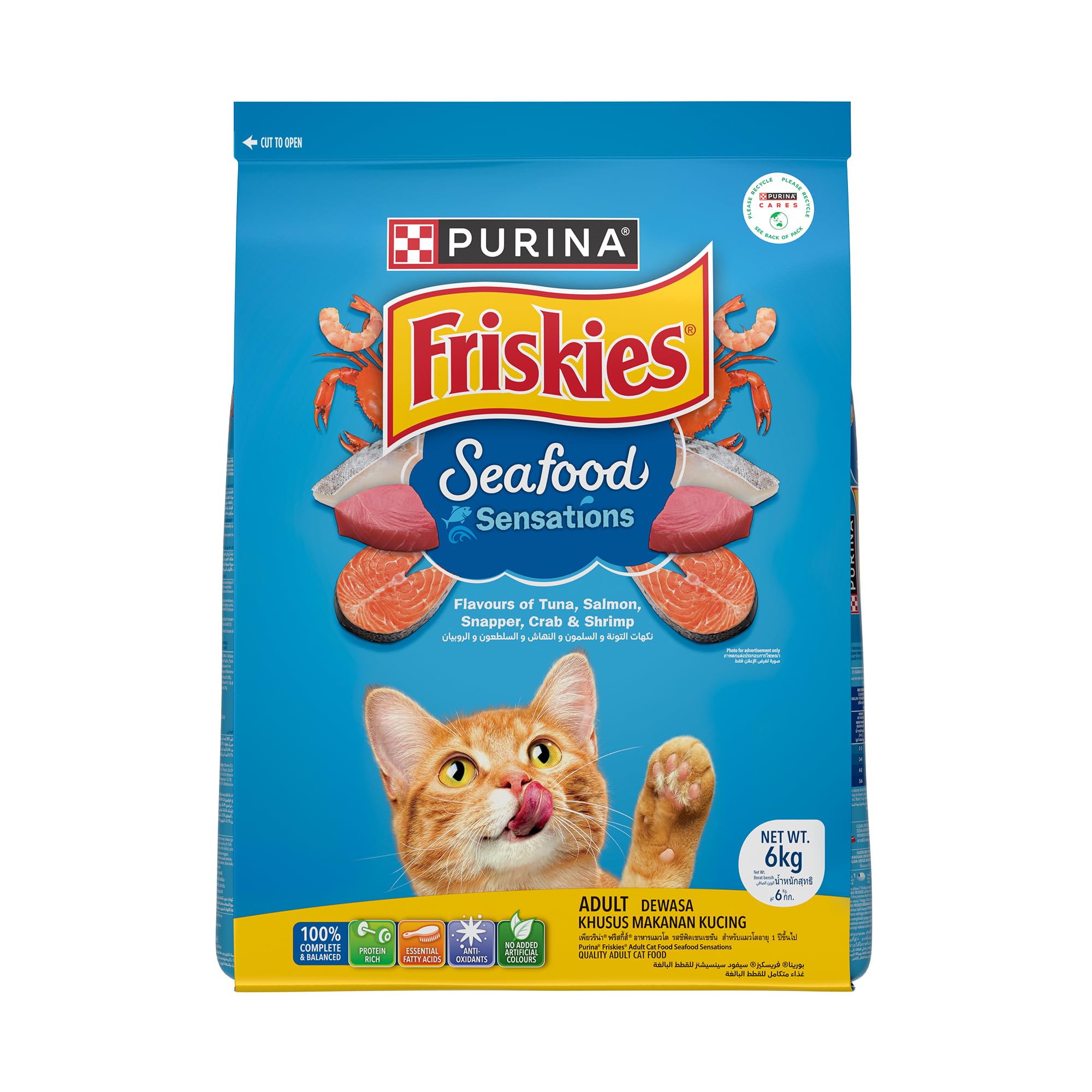Purina Friskies Seafood Sensations Adult Dry Cat Food, 6kg, Contains Tuna, Salmon, Snapper, Crab & Shrimp Flavours