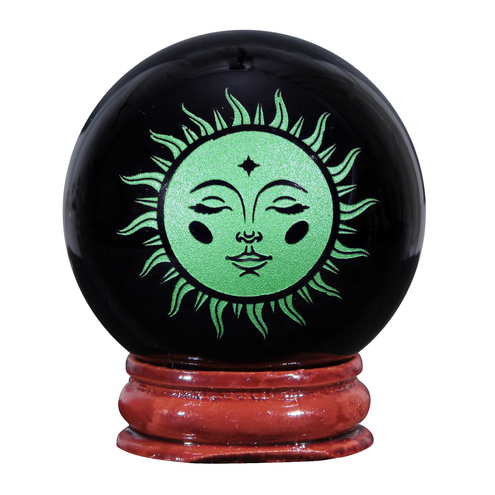 Nupuyai 1.9" Engraved Symbol Obsidian Crystal Ball with Stand