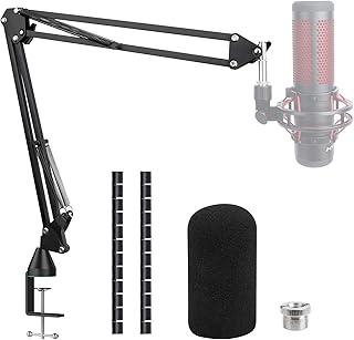 SUNMON Boom Arm Mic Stand for Hyperx QuadCast, Adjustable Mic Arm with Foam Cover for HyperX QuadCast, QuadCast S, Upgraded Desk Clamp, 2 Cable Management