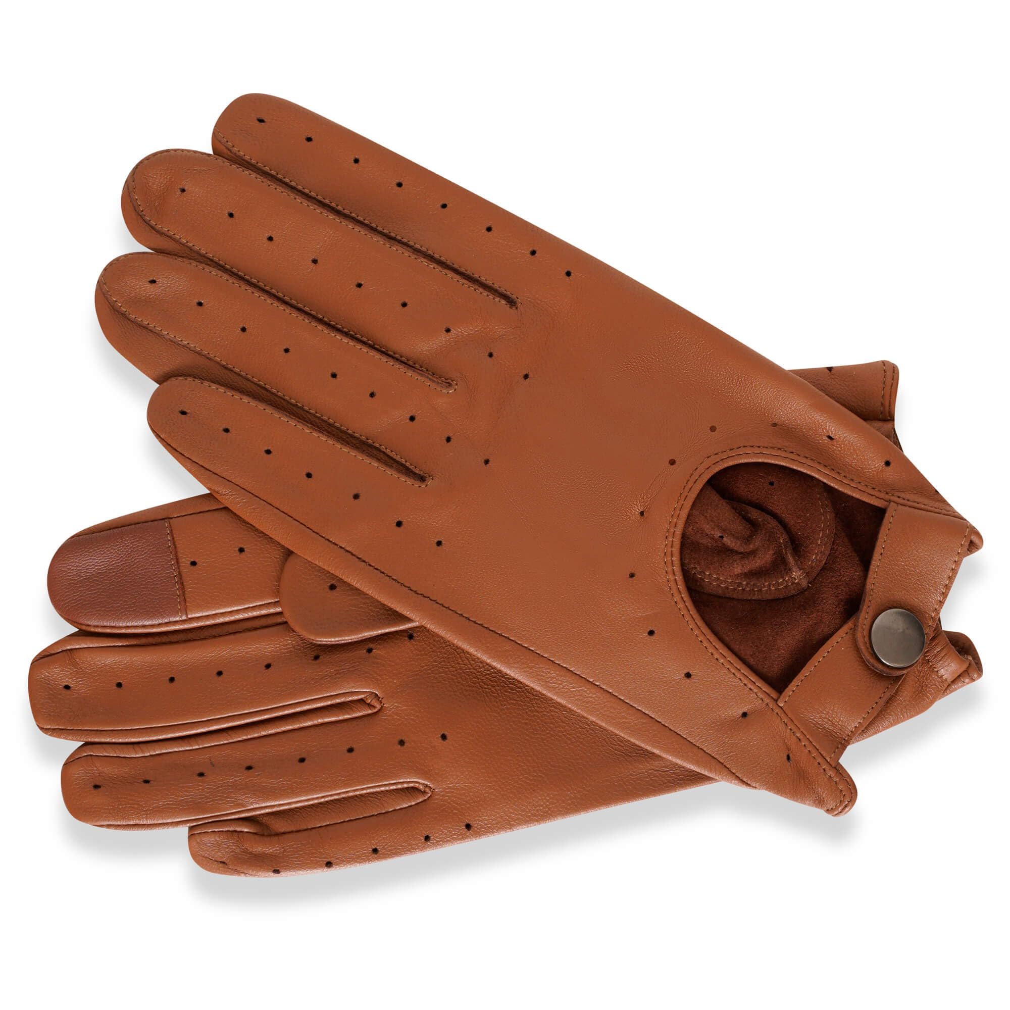 BARNEYS Men's Real Leather Gloves | Genuine Sheep Nappa | Touchscreen Compatible (Driving Gloves, Tan, L/XL)