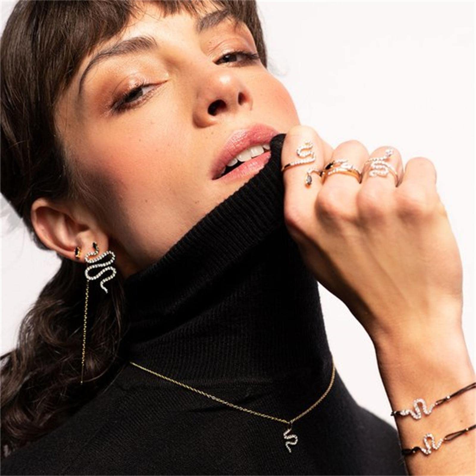 Collares Colgantes Collar de Plata de Ley 925 Gargantilla de Serpiente Collar de Cadena Larga Mujer Cristal Joyería de Lujo Cristal de Boda (Oro a)
