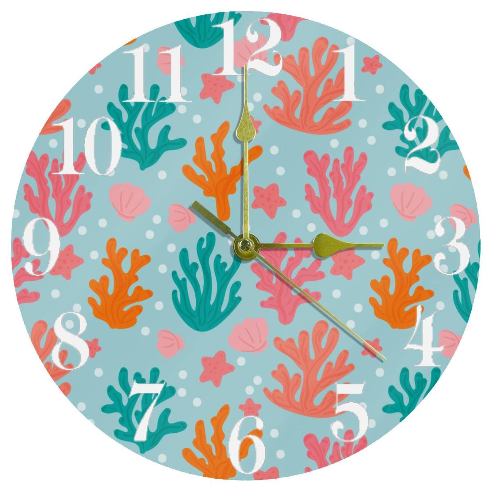 Horloge murale à quartz silencieuse de 25,4 cm avec motif corail pastel pour salon et cuisine