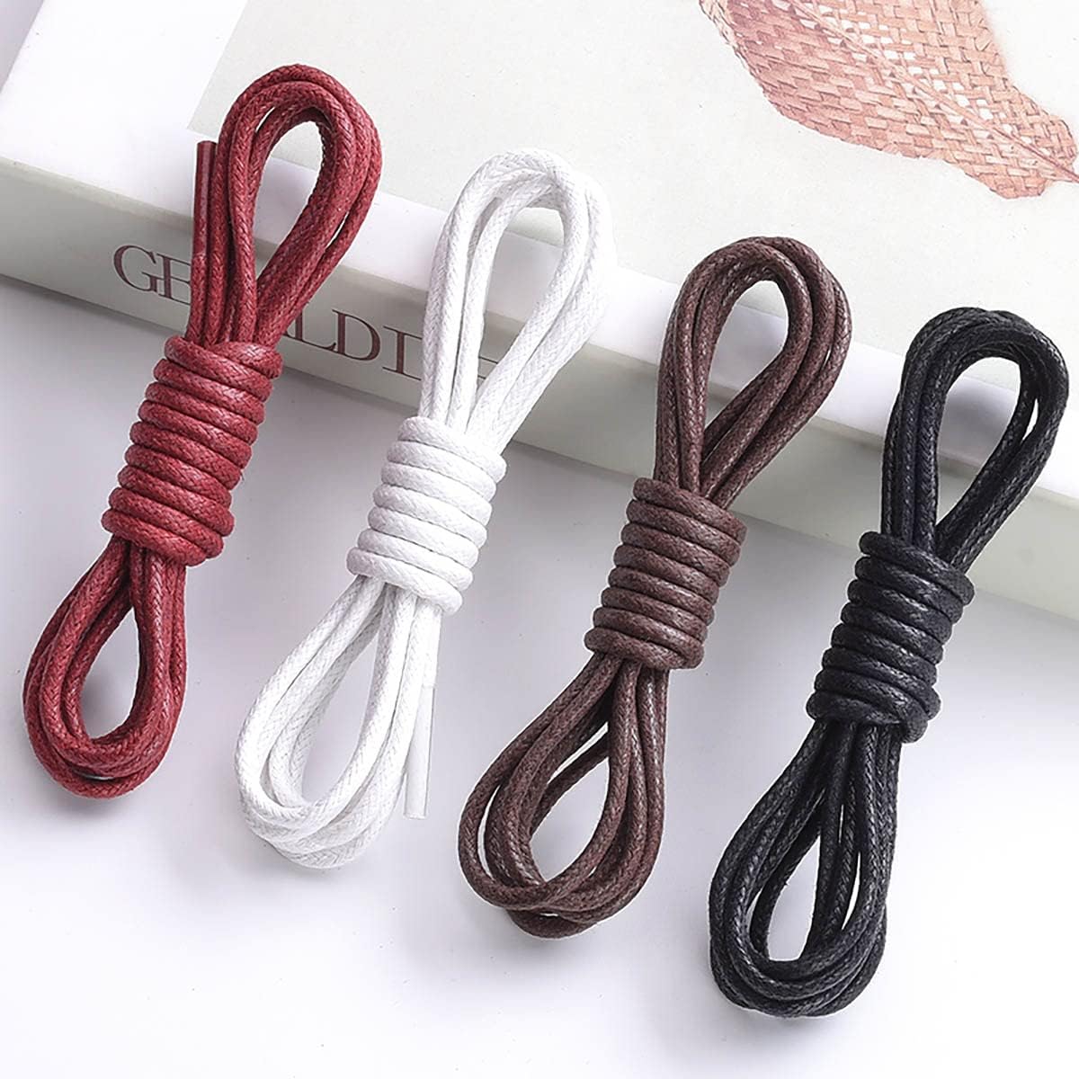 SAMMOO 4 Pairs Formal Cotton Shoelaces, Waxed Round Bootlaces Premium for Oxford Dress Boots