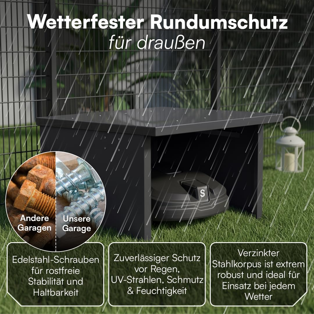 STEELSØN Drakon Mähroboter Garage Anthrazit – Rasenmähroboter Überdachung aus verzinktem Metall – Rasenroboter Haus mit Pultdach – Rasenmäher Garage UV-/wetterbeständig – für gängige Roboter Modelle