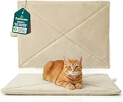 Furhaven Cama de gato ThermaNAP com aquecimento automático para gatos e cães pequenos, lavável e reflete o calor do corpo - tapete de cama refletivo acolchoado de pele sintética - creme, pequeno