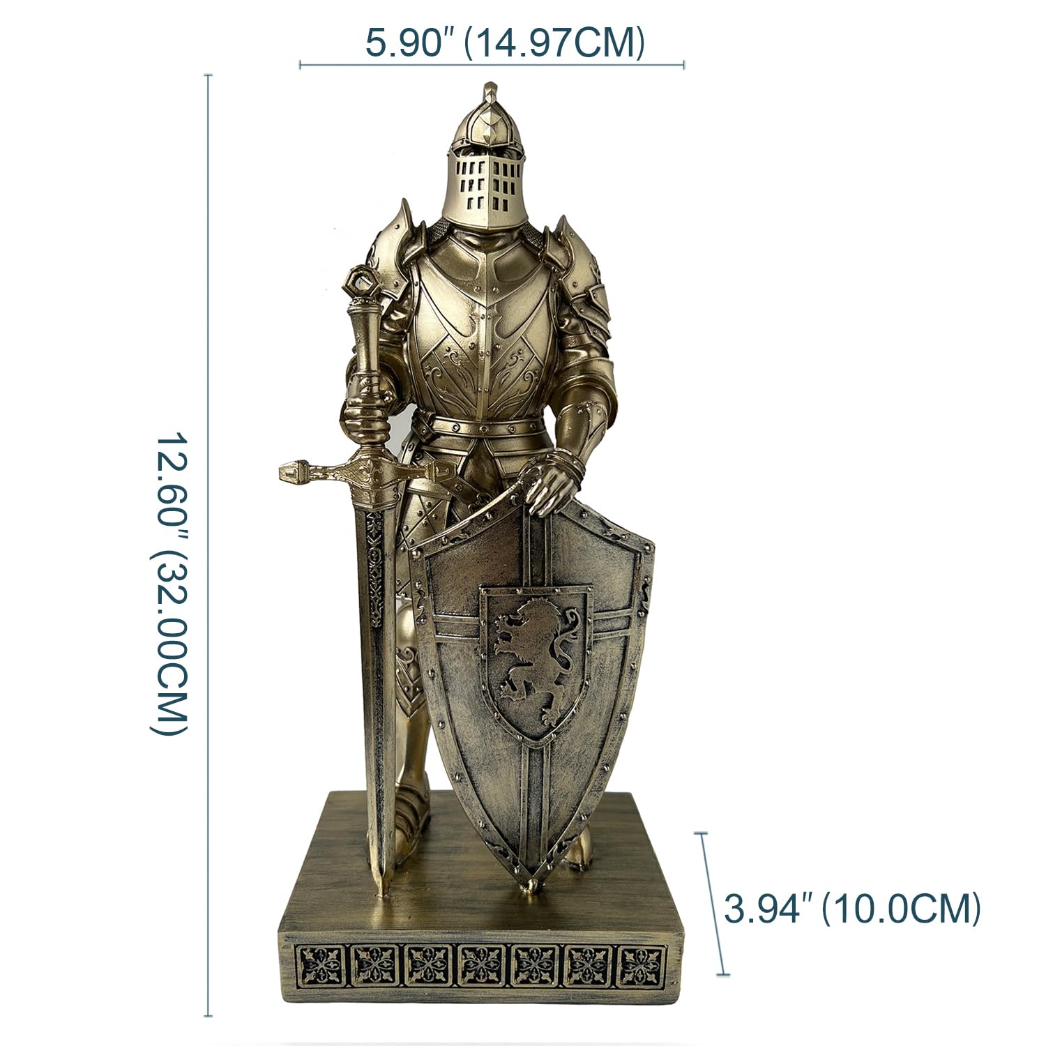 King's Guard Akcesoria na biurko Statua Rycerz Ornament z Tarczą Brąz | Średniowieczny rycerz przycisk do papieru do biura i domu kolekcja na prezent 30 cm nadaje się do biura, gabinetu i salonu
