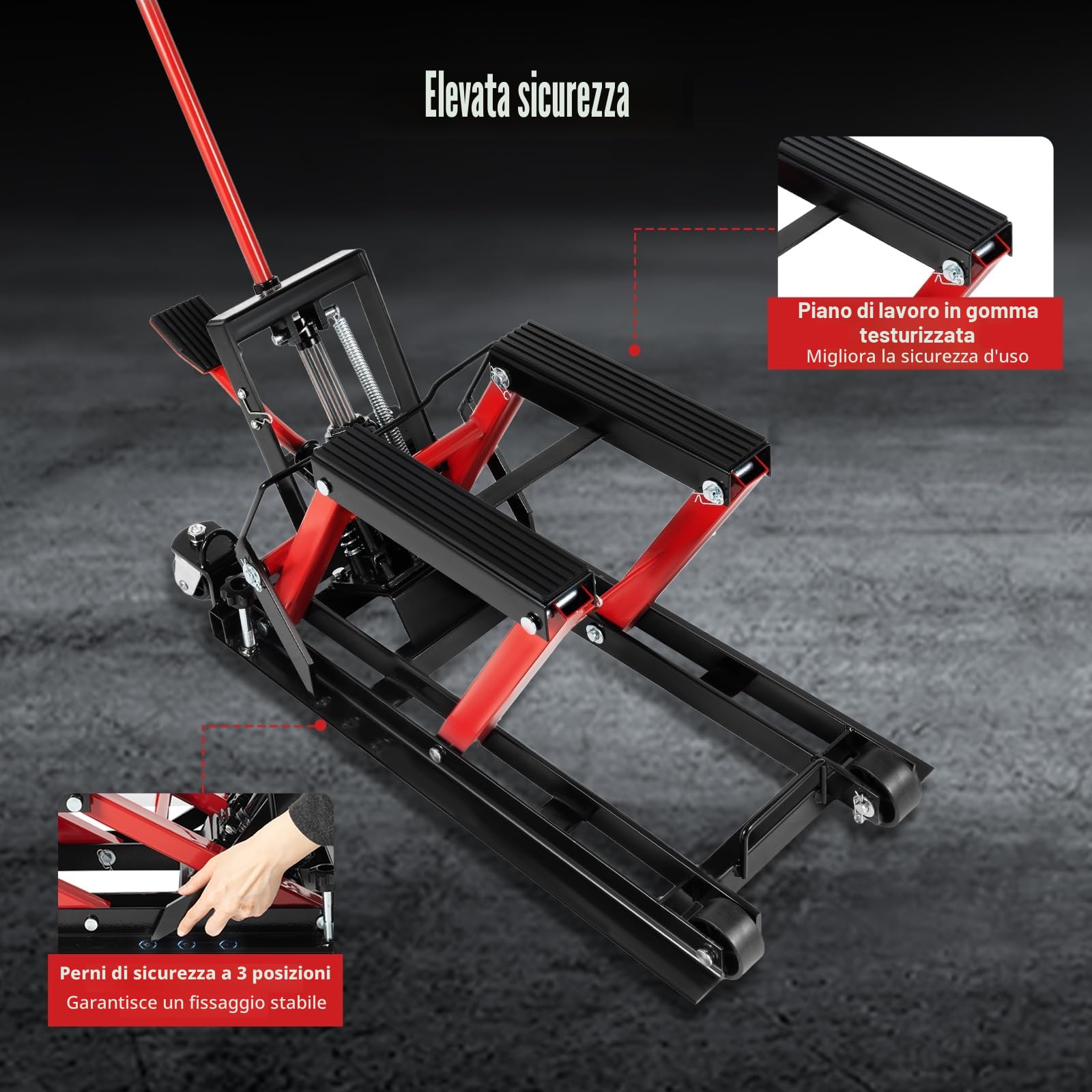 Sollevatore idraulico per moto 680 kg carico staffa regolabile 115-365 mm