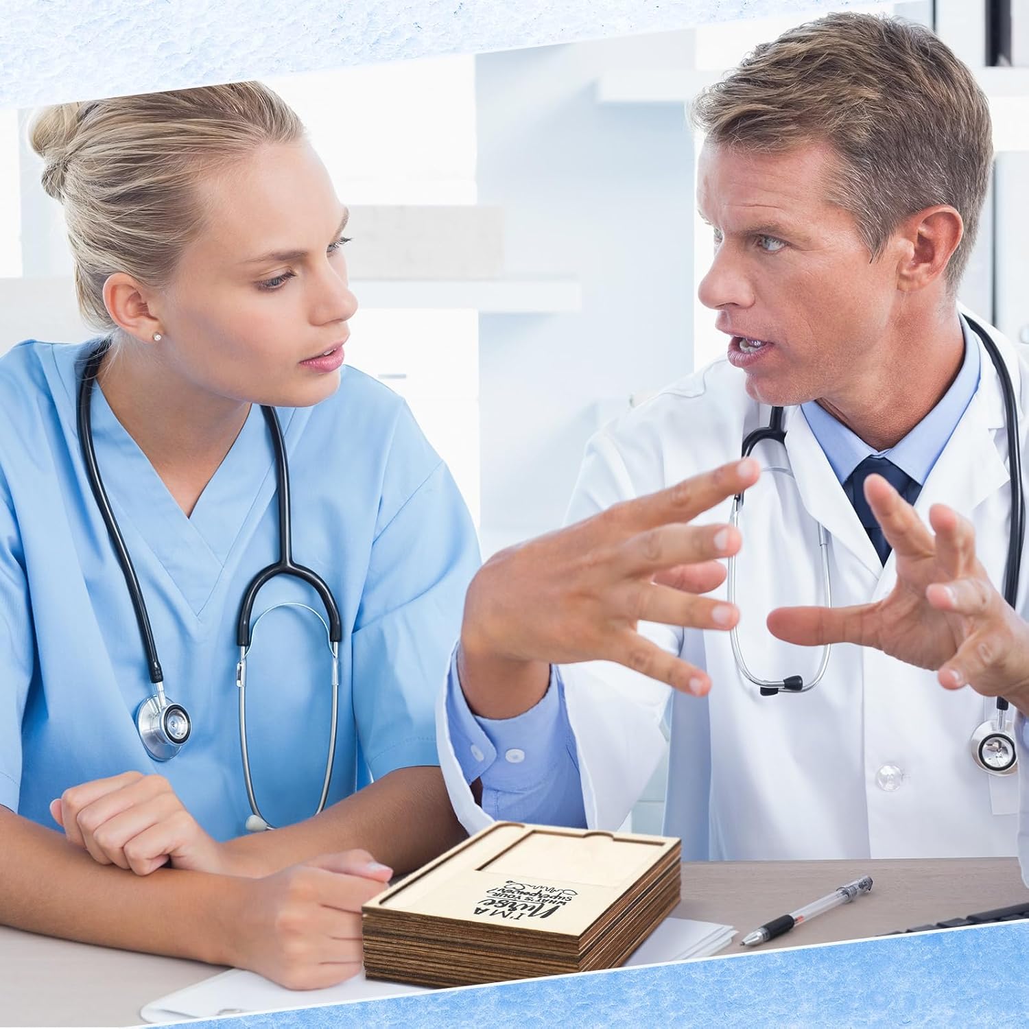 Thenshop 72 Pcs Christmas Nurse Appreciation Gifts Nurse Week Gifts Christmas Bulk 24 Inspirational Wooden Sticky Notes Holder 24 Sticky Notes 24 Ballpoint Pens for Doctor Coworker to Do List Supplies